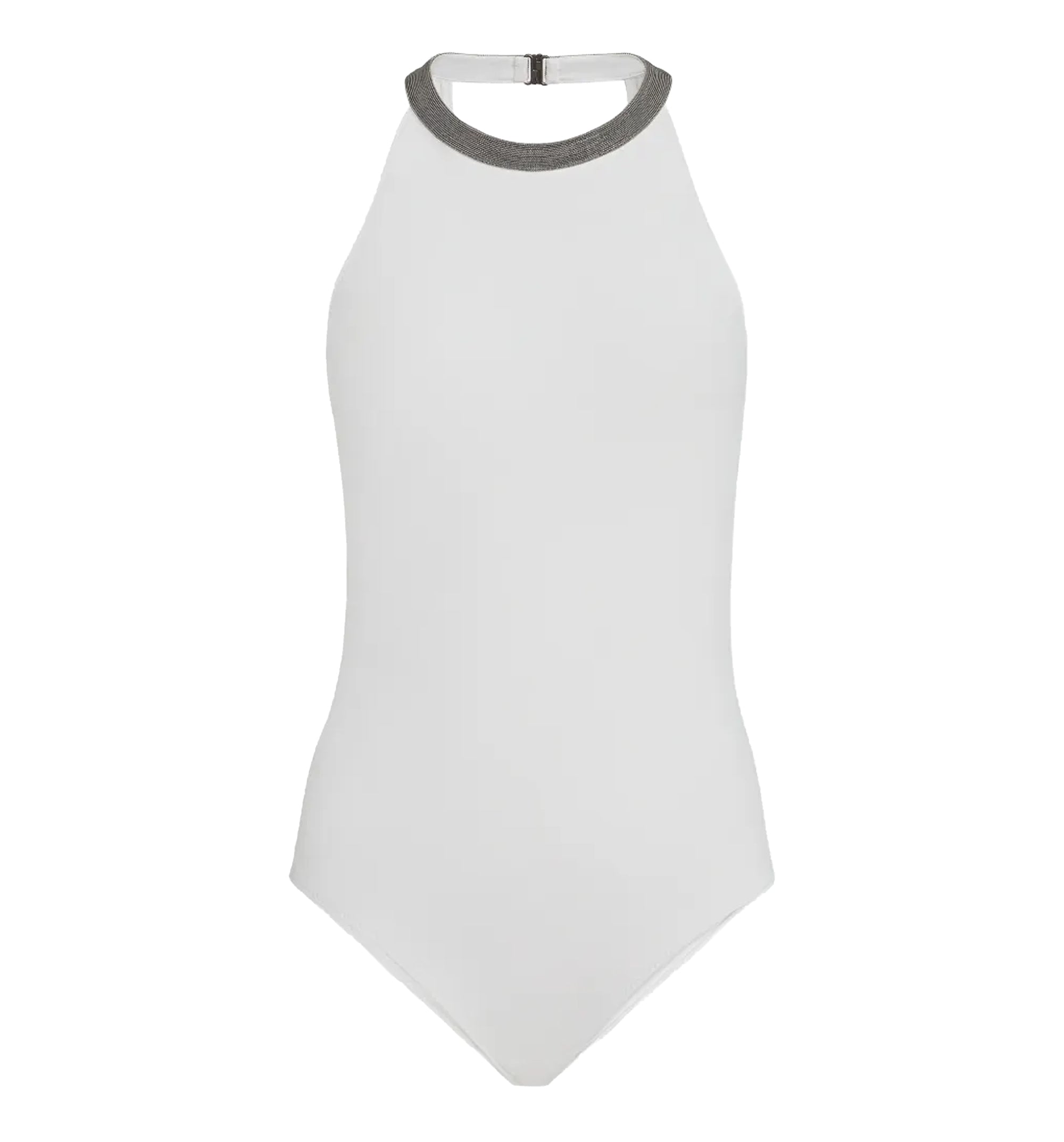 Techno-jersey bathing suit with precious collar