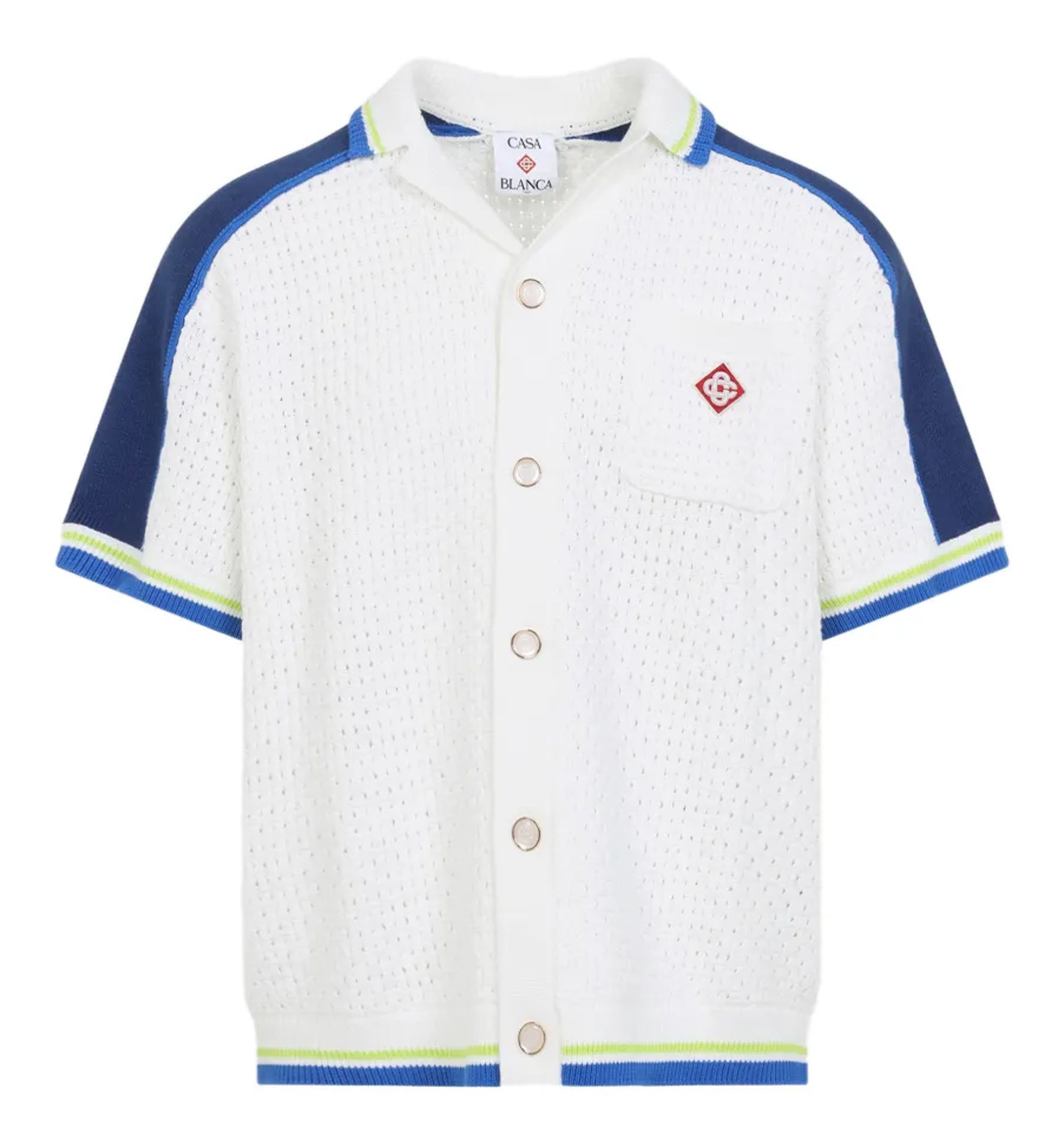 White & Blue Short Sleeve Crochet Shirt