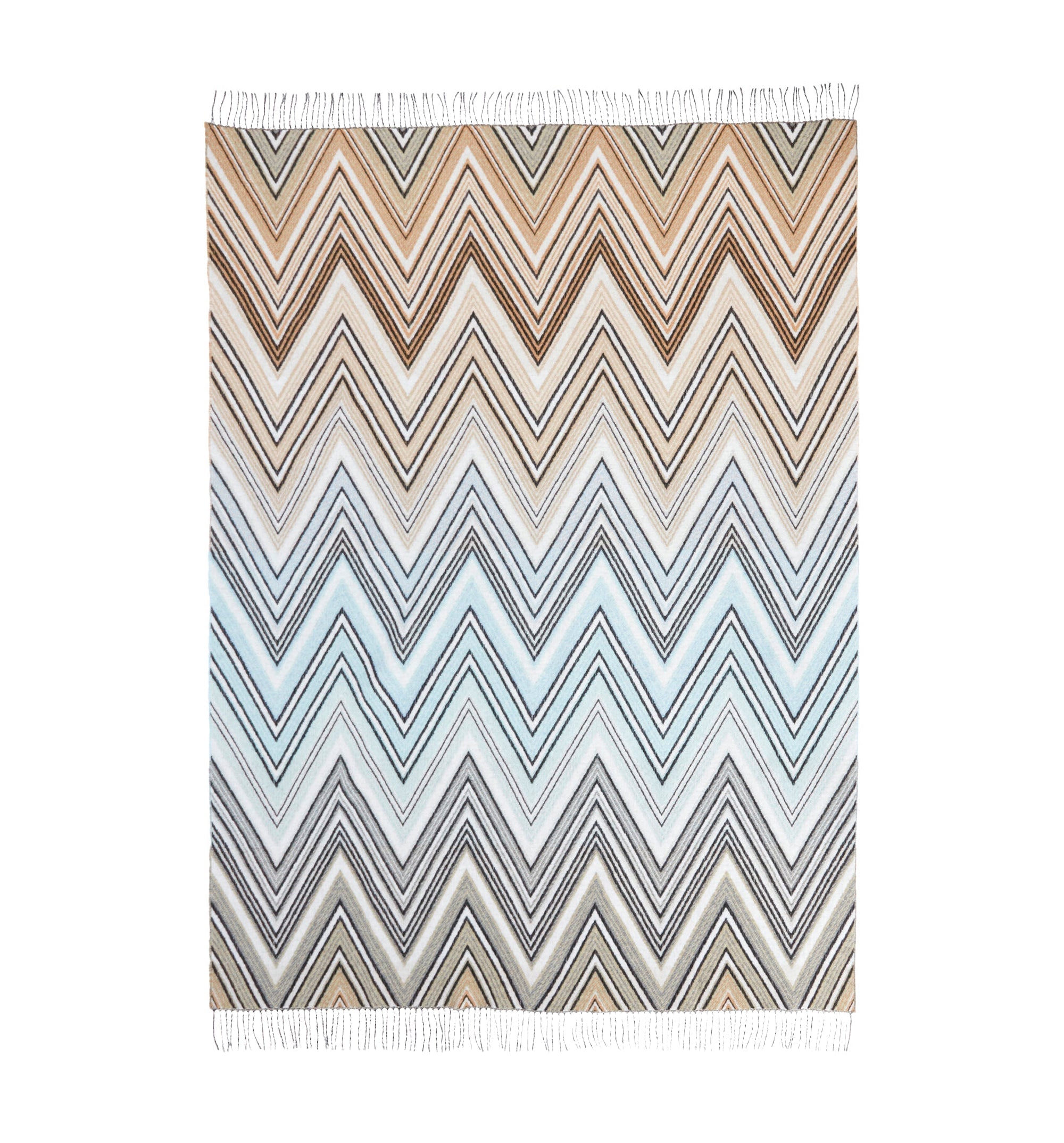 Plume plaid blanket 130x190 cm chevron wool blend with fringes