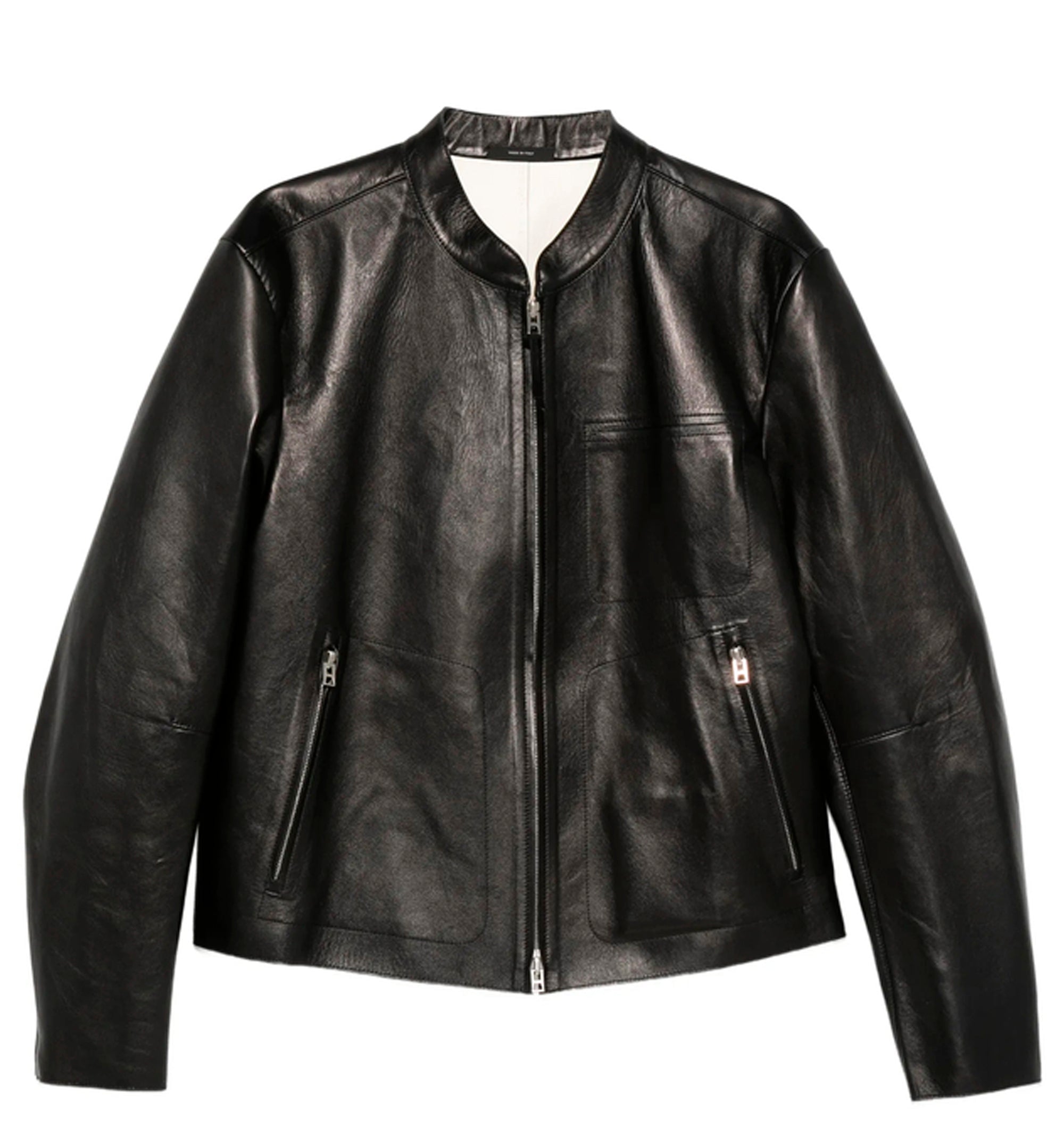 Zip-fastening Leather Jacket