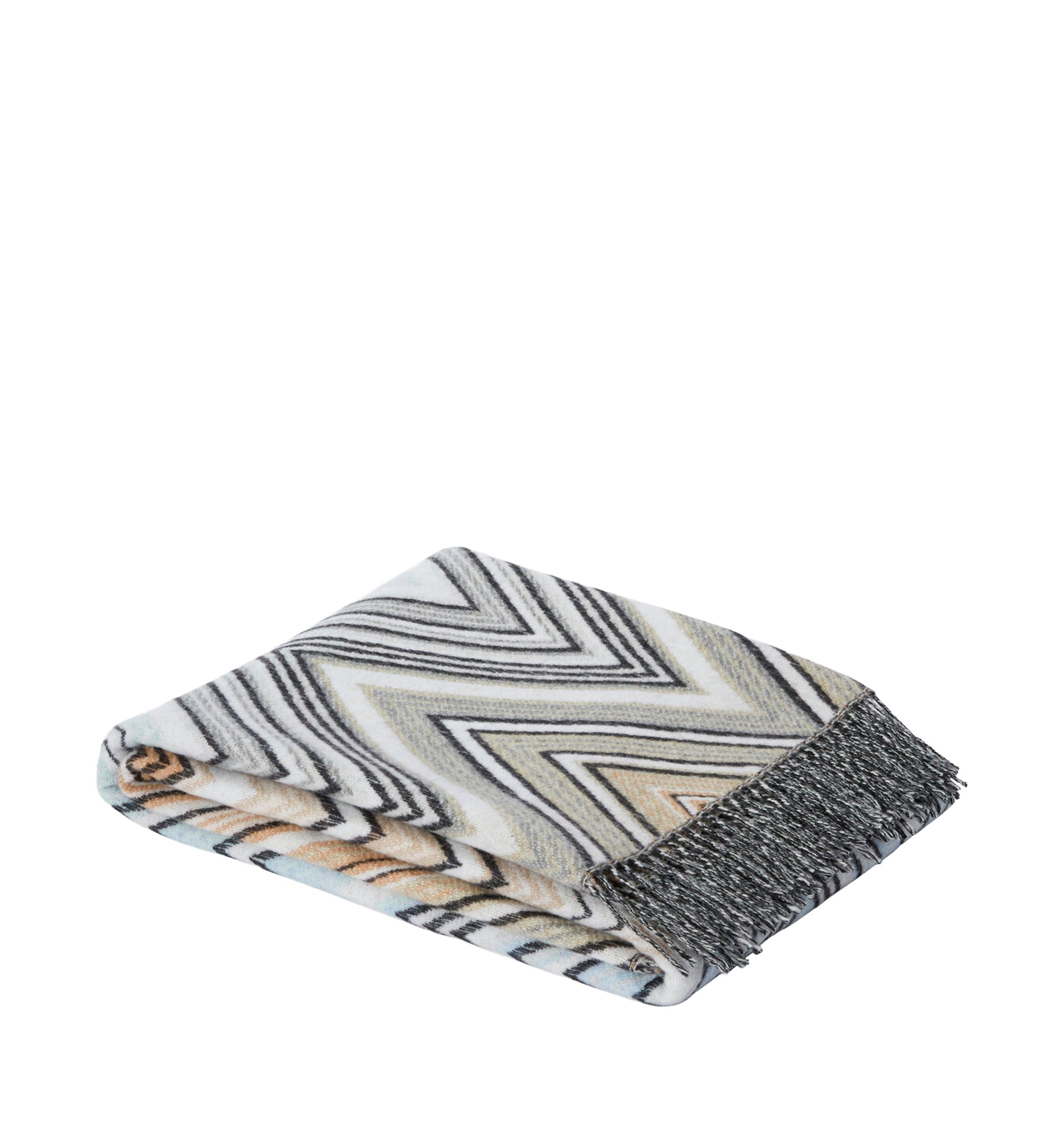Plume plaid blanket 130x190 cm chevron wool blend with fringes