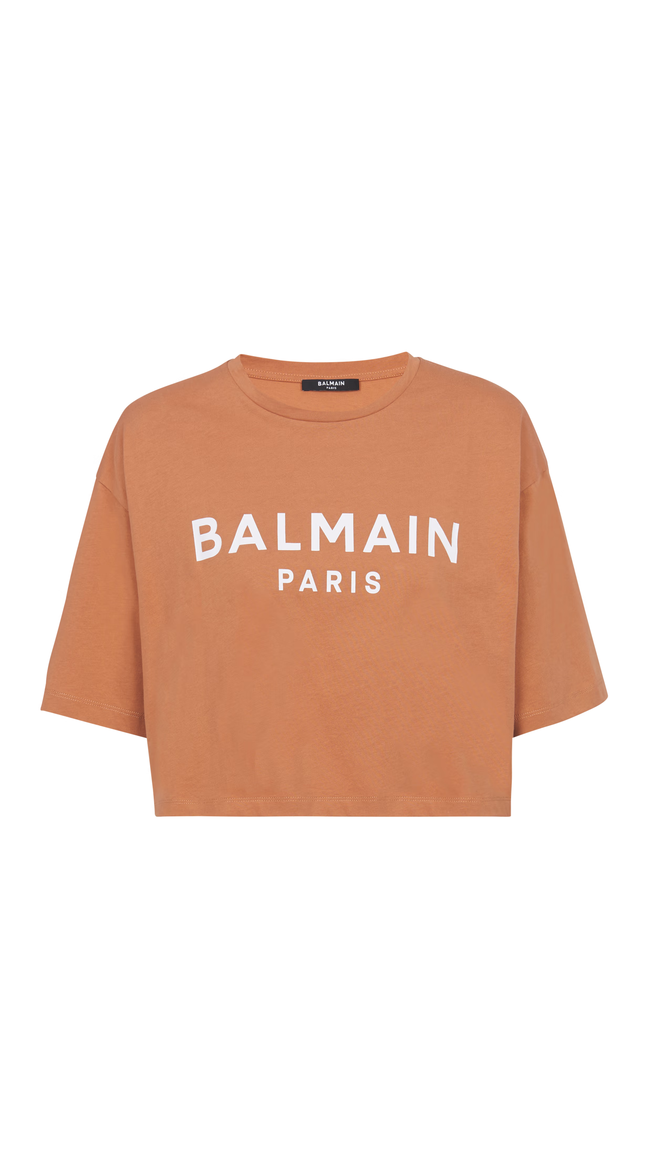 Cropped Printed Balmain Logo T-shirt - Brown