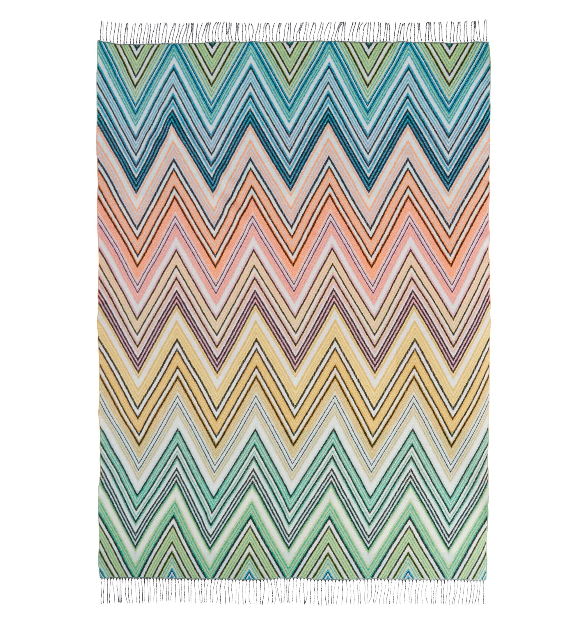 Plume plaid blanket 130x190 cm chevron wool blend with fringes