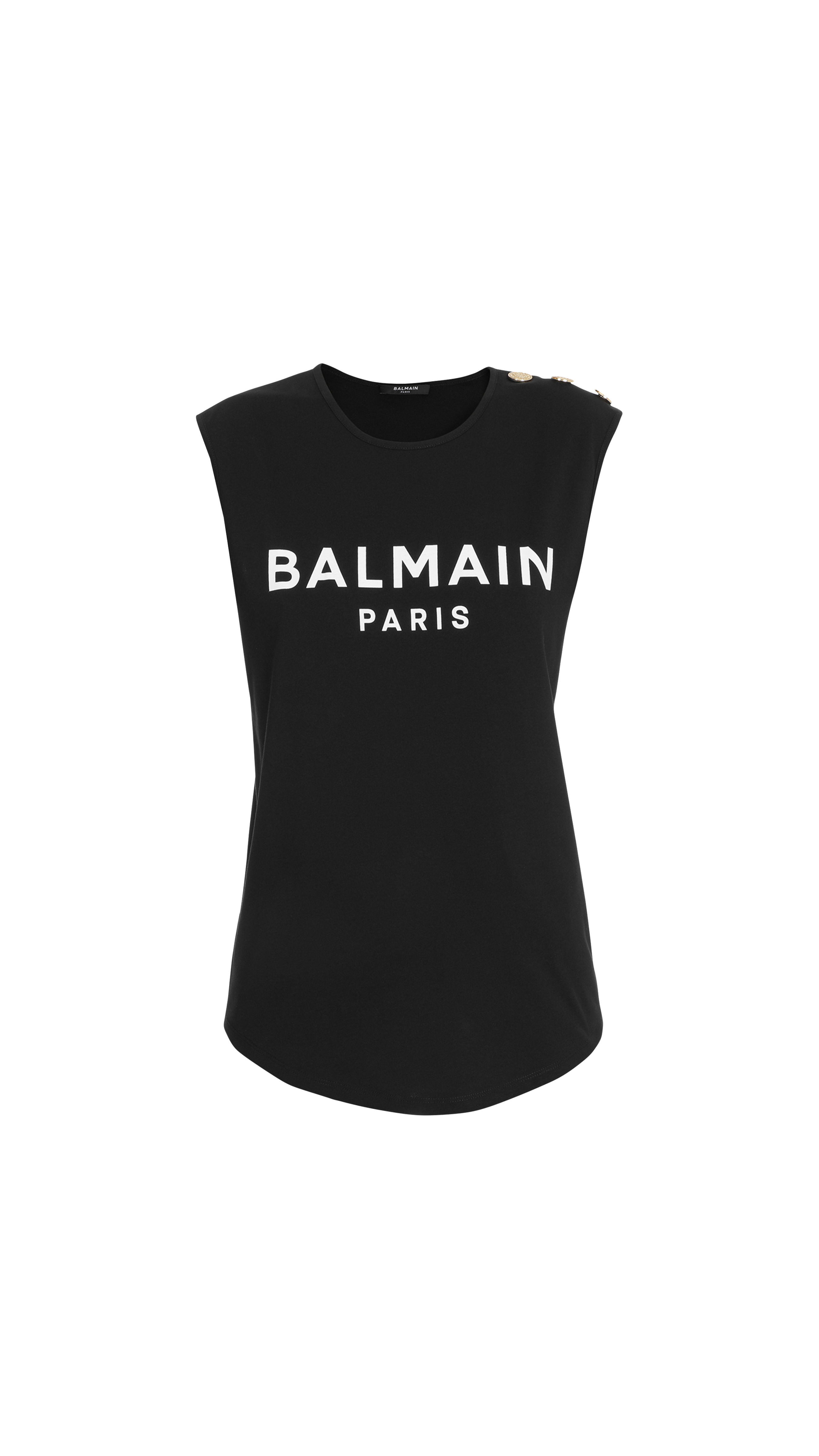 Eco-responsible Cotton T-shirt with Balmain Logo Print - Black