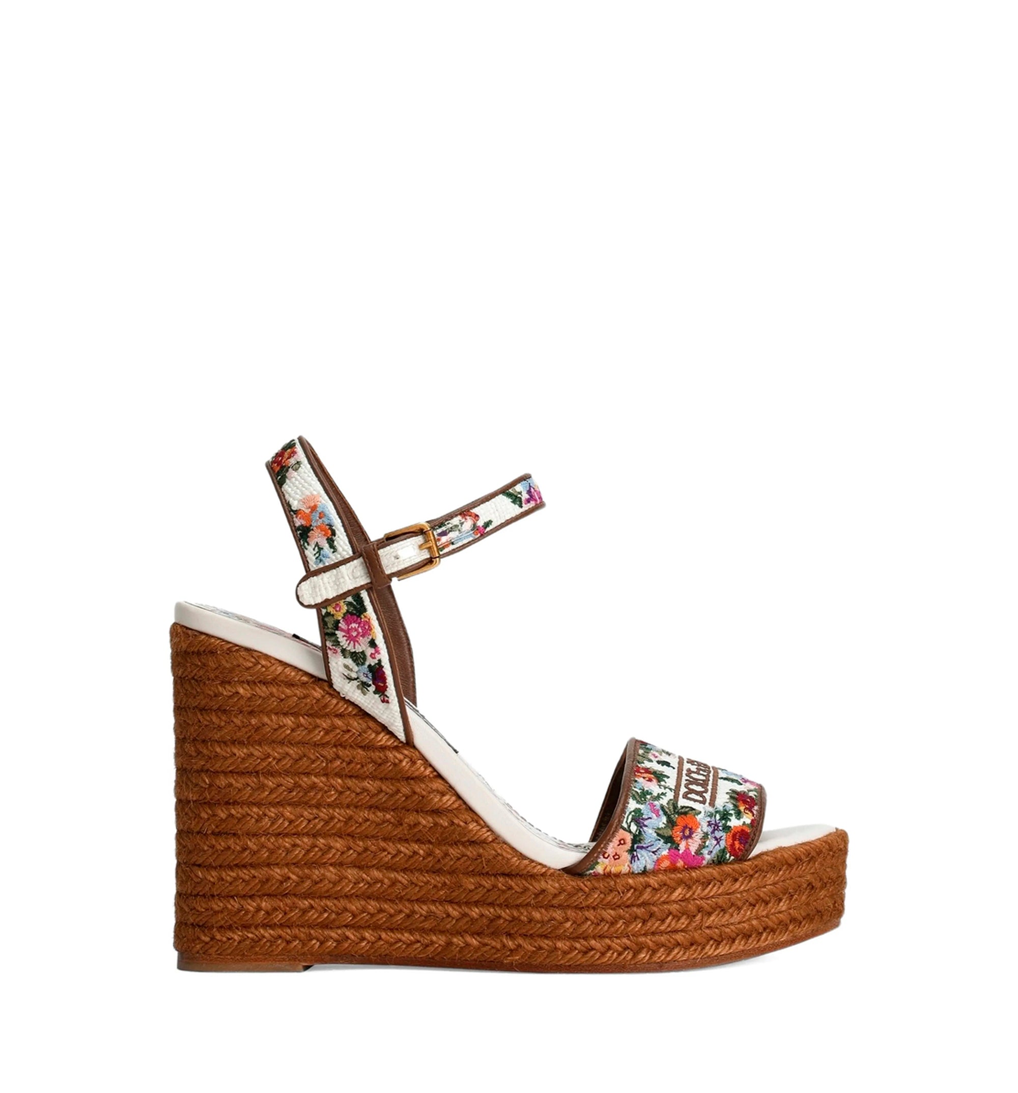 Nappa leather weDGe sandals with embroidery