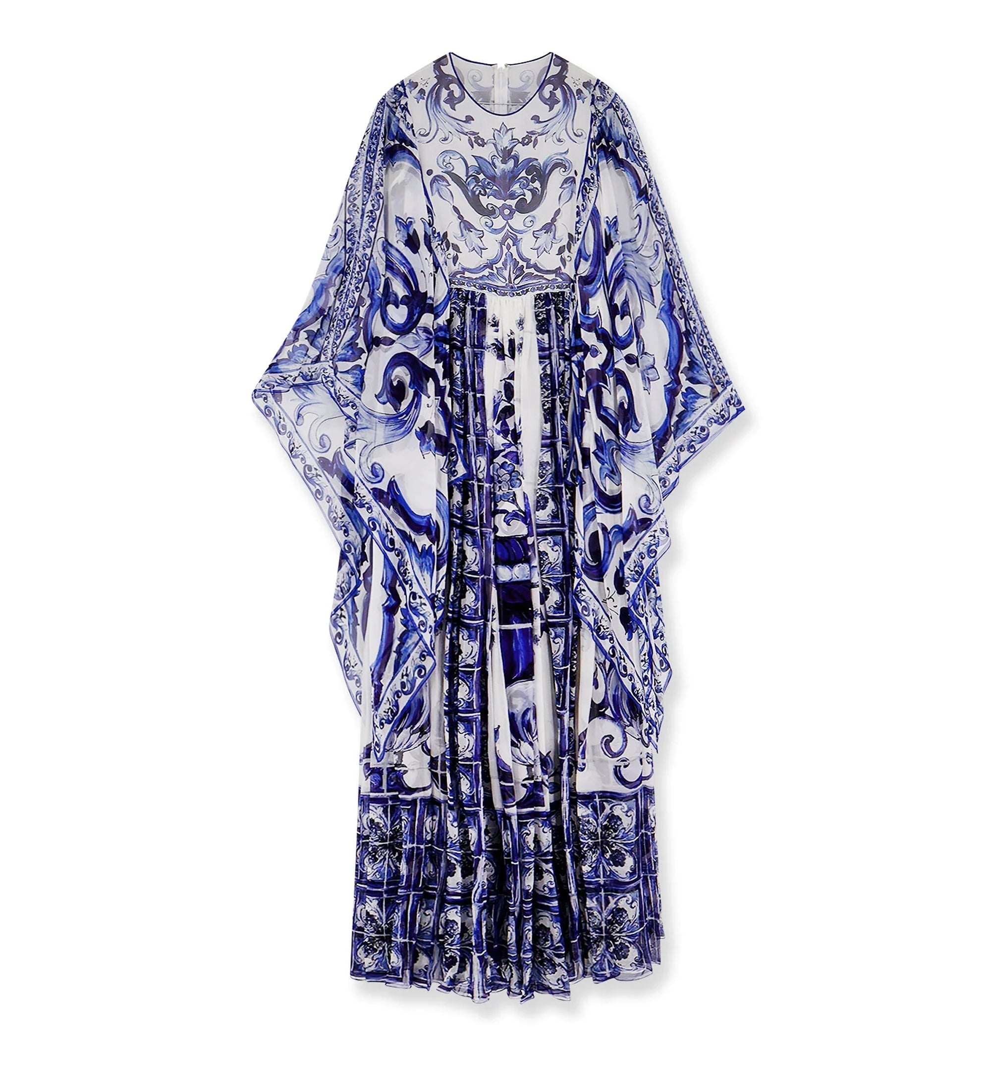 Silk Long Dress With Maiolica Print