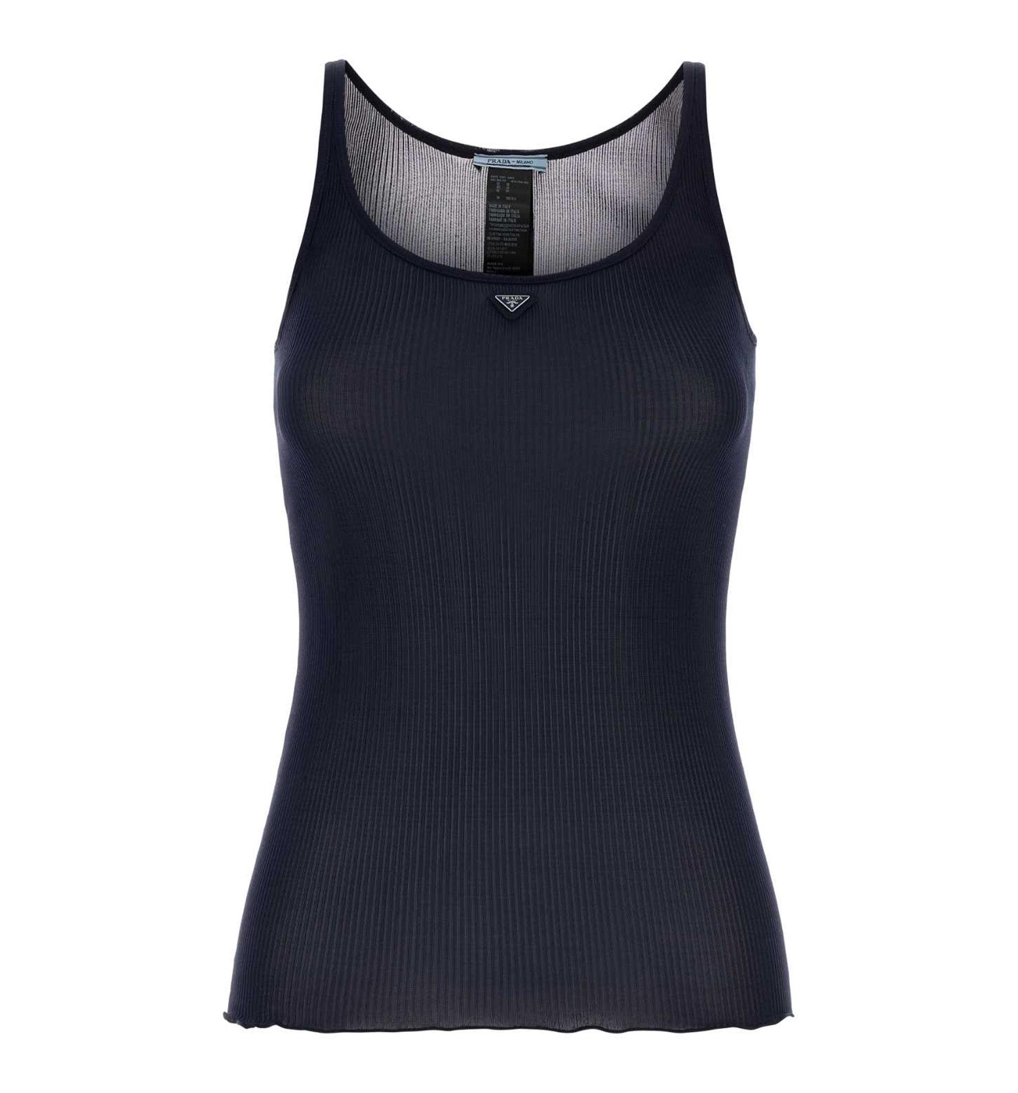Ribbed knit silk tank top