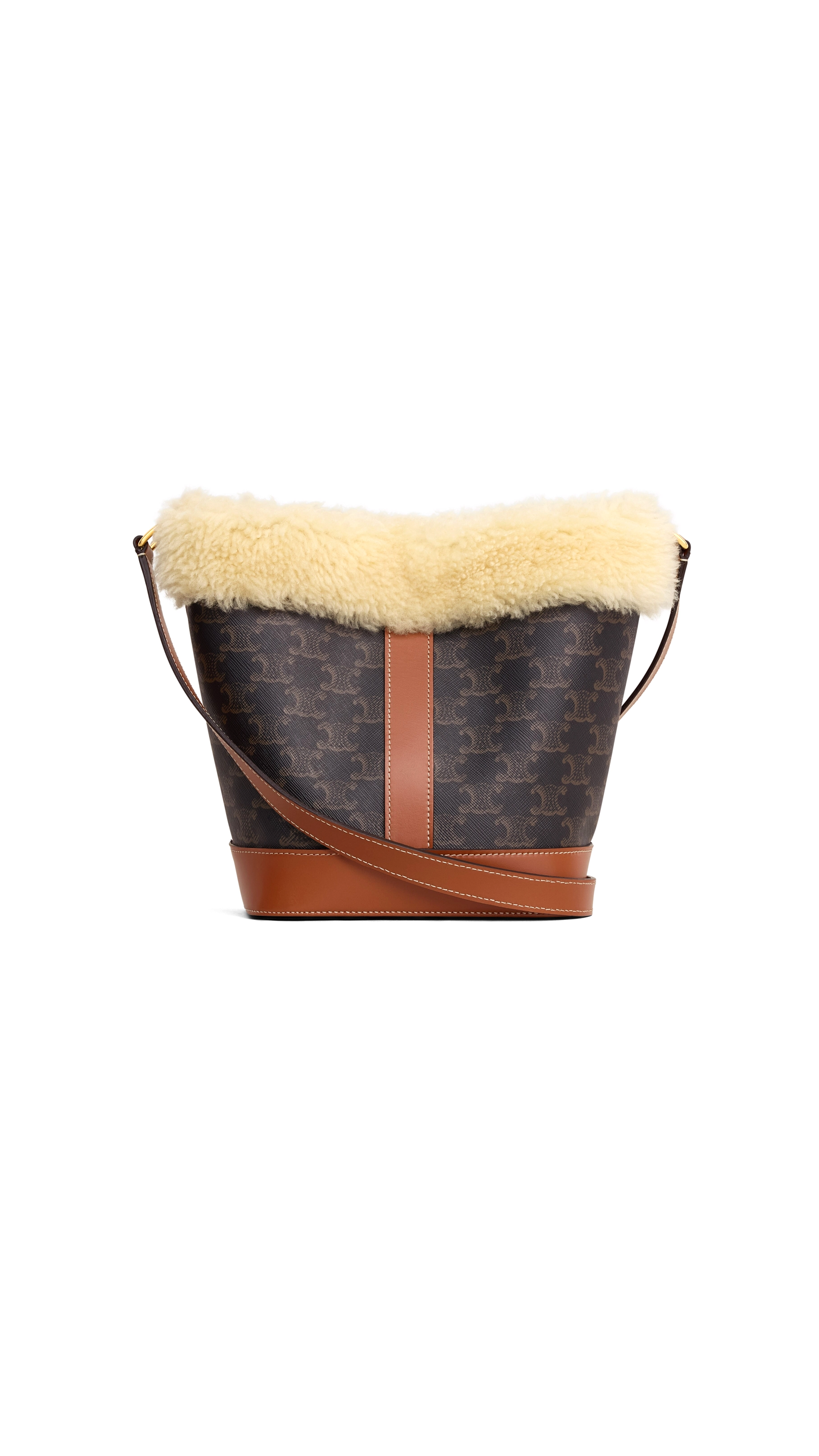 Small Bucket in Triomphe Canvas and Shearling - Tan