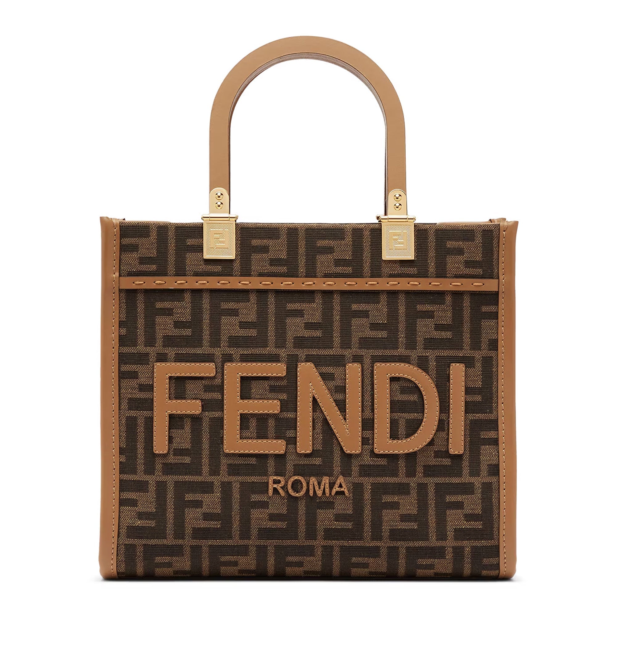 Sunshine Small Brown FF Jacquard Fabric Bag