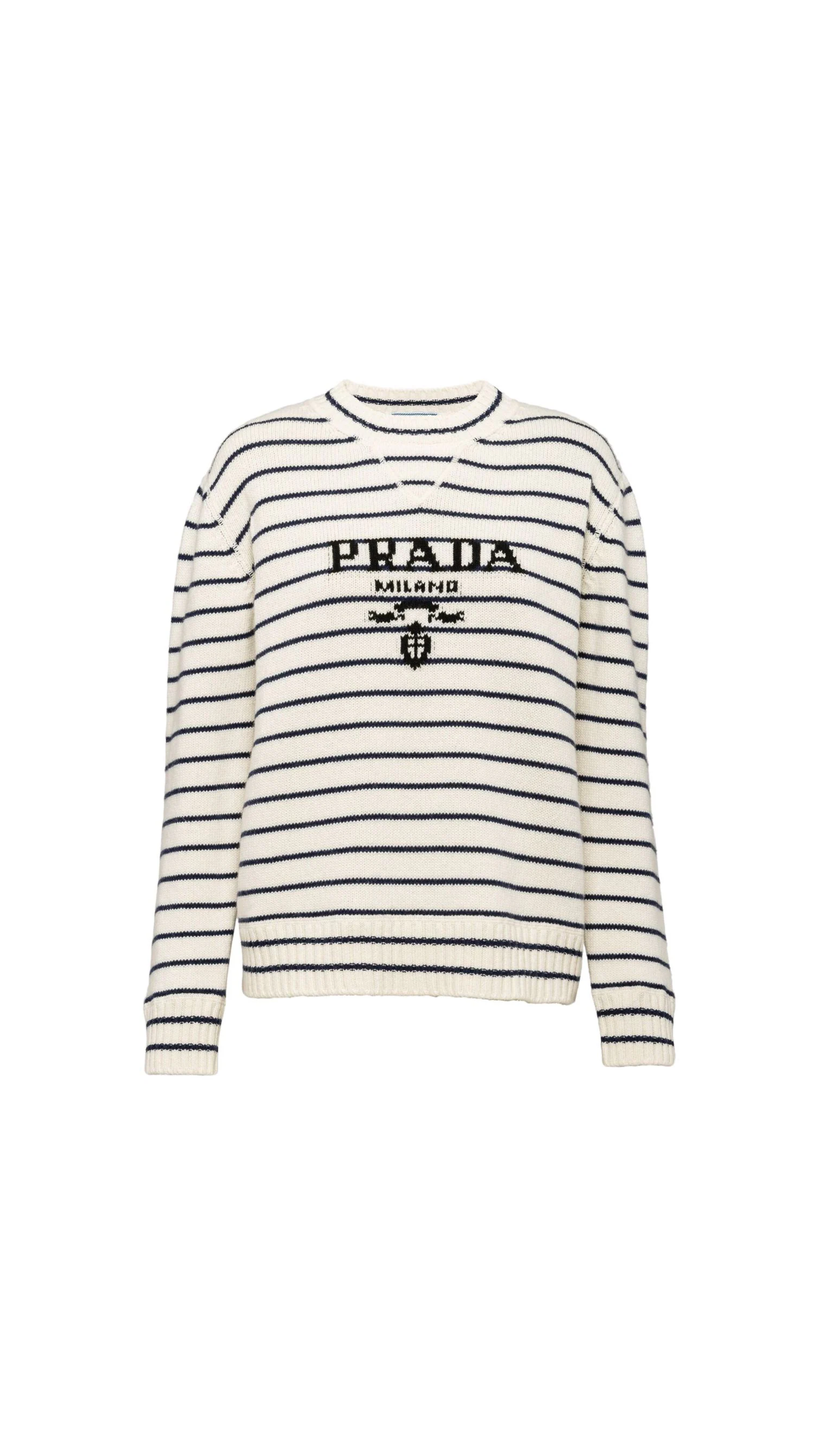 Stripe Cashmere Crew-neck Sweater - Black/White