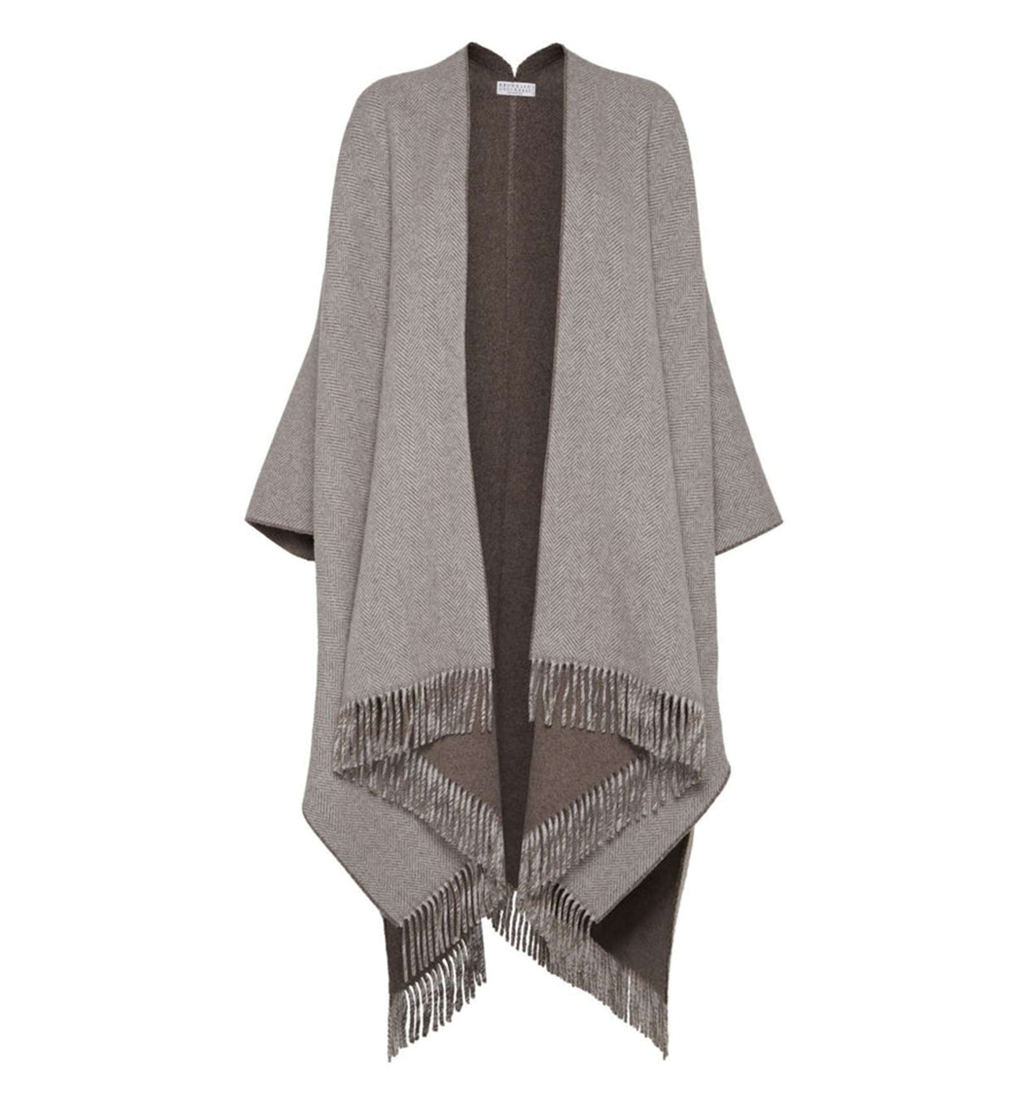 Sparkling Cashmere Chevron Flannel Reversible Poncho with Fringe