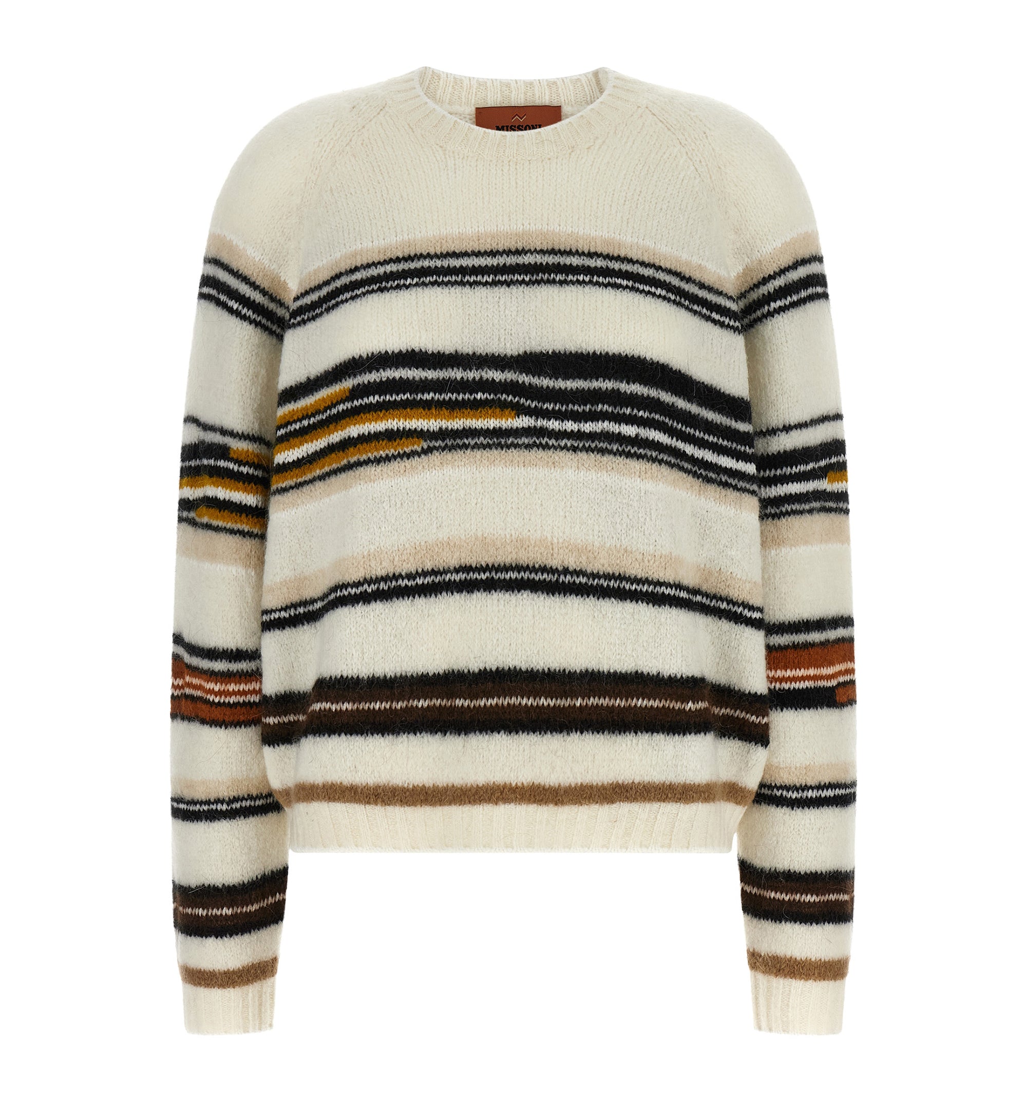 Crew Neck Striped Sweater In Wool Mohair And Alpaca