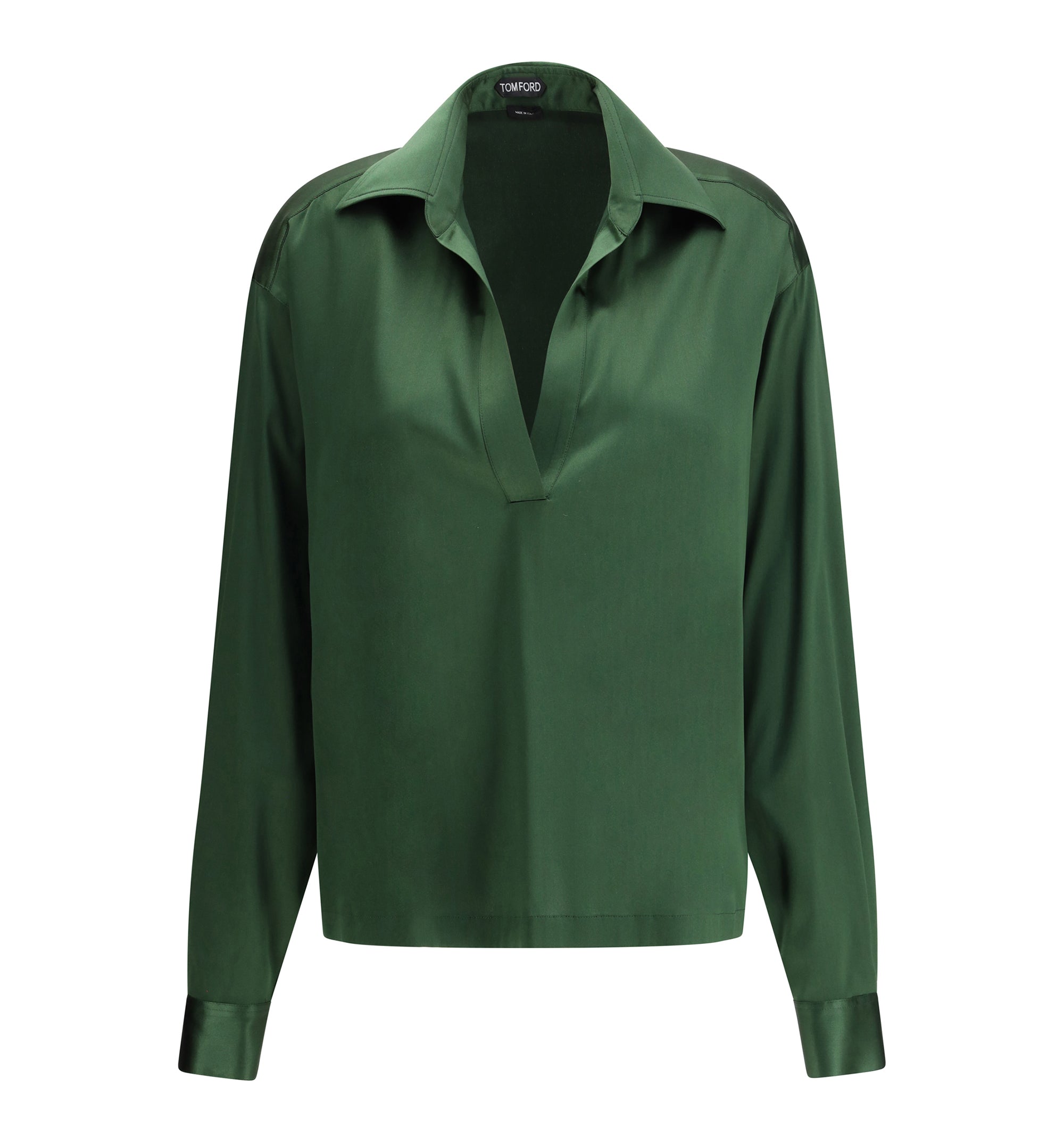 Stretch Silk Satin Polo With Tonal TF Embroidered Logo