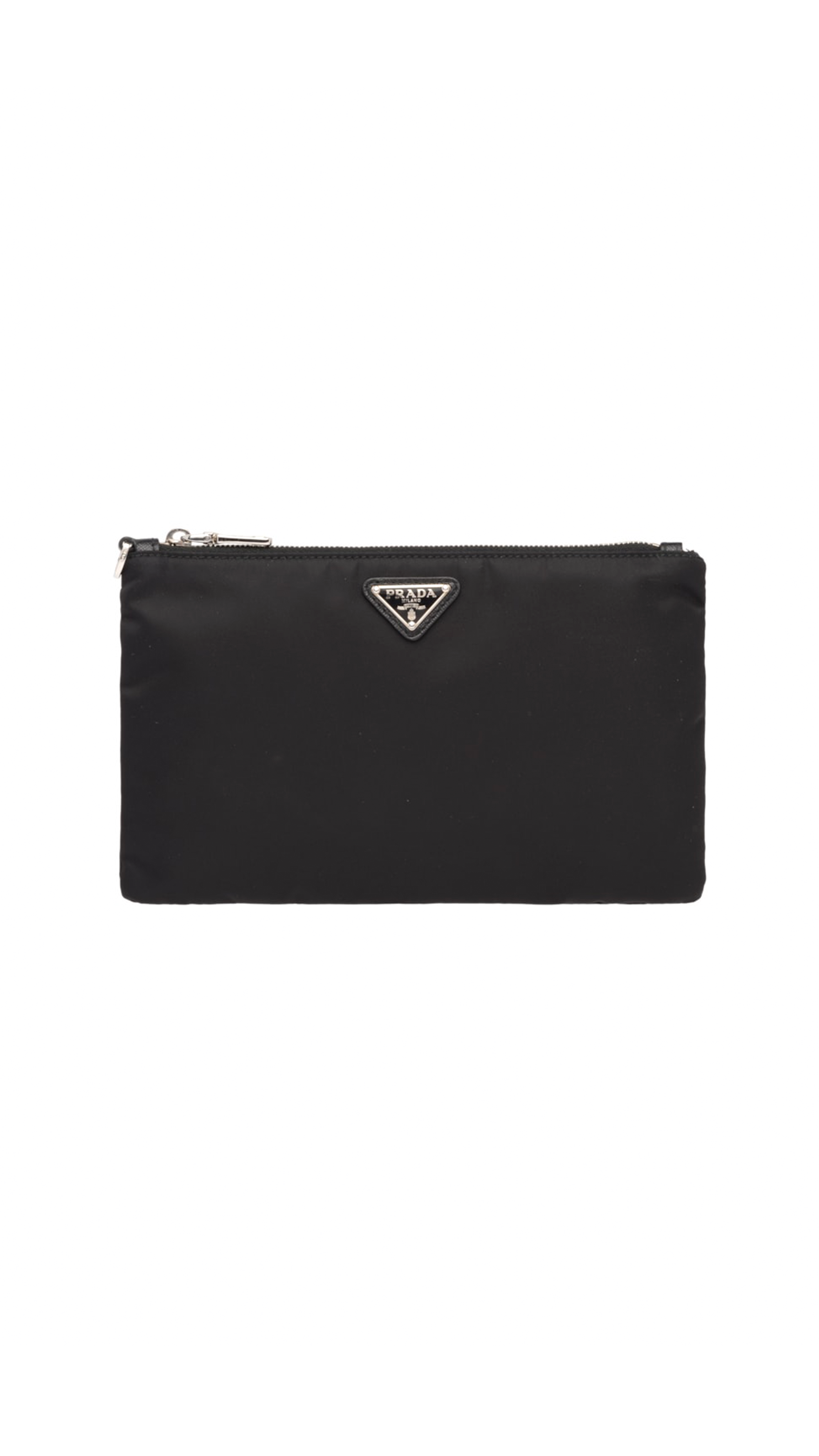 Re-Nylon and Saffiano Leather Pouch - Black