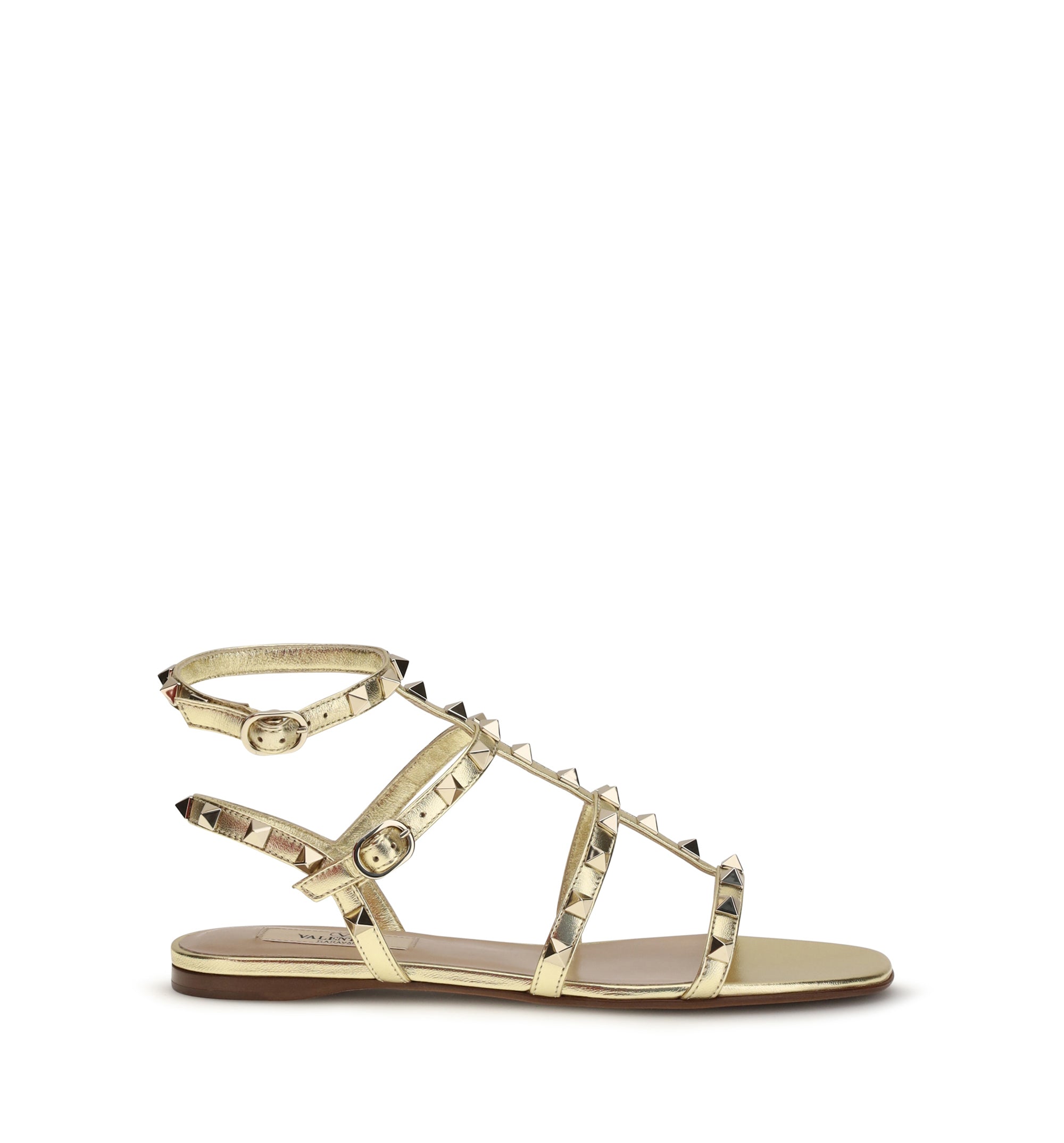 Rockstud Flat Sandals In Laminated Calf Leather