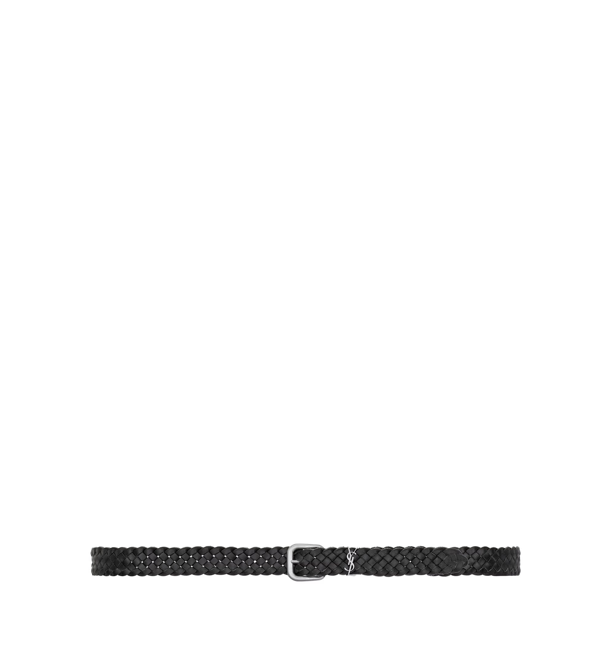 Cassandre Rectangular Buckle Belt In Woven Leather