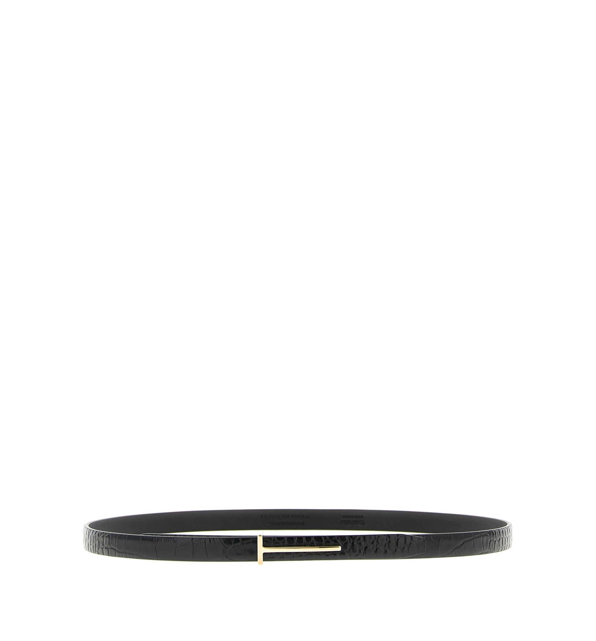 Crocodile-Effect Leather T Icon Belt