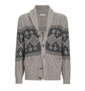 Virgin wool, silk and cashmere chiné cable knit cardigan with intarsia