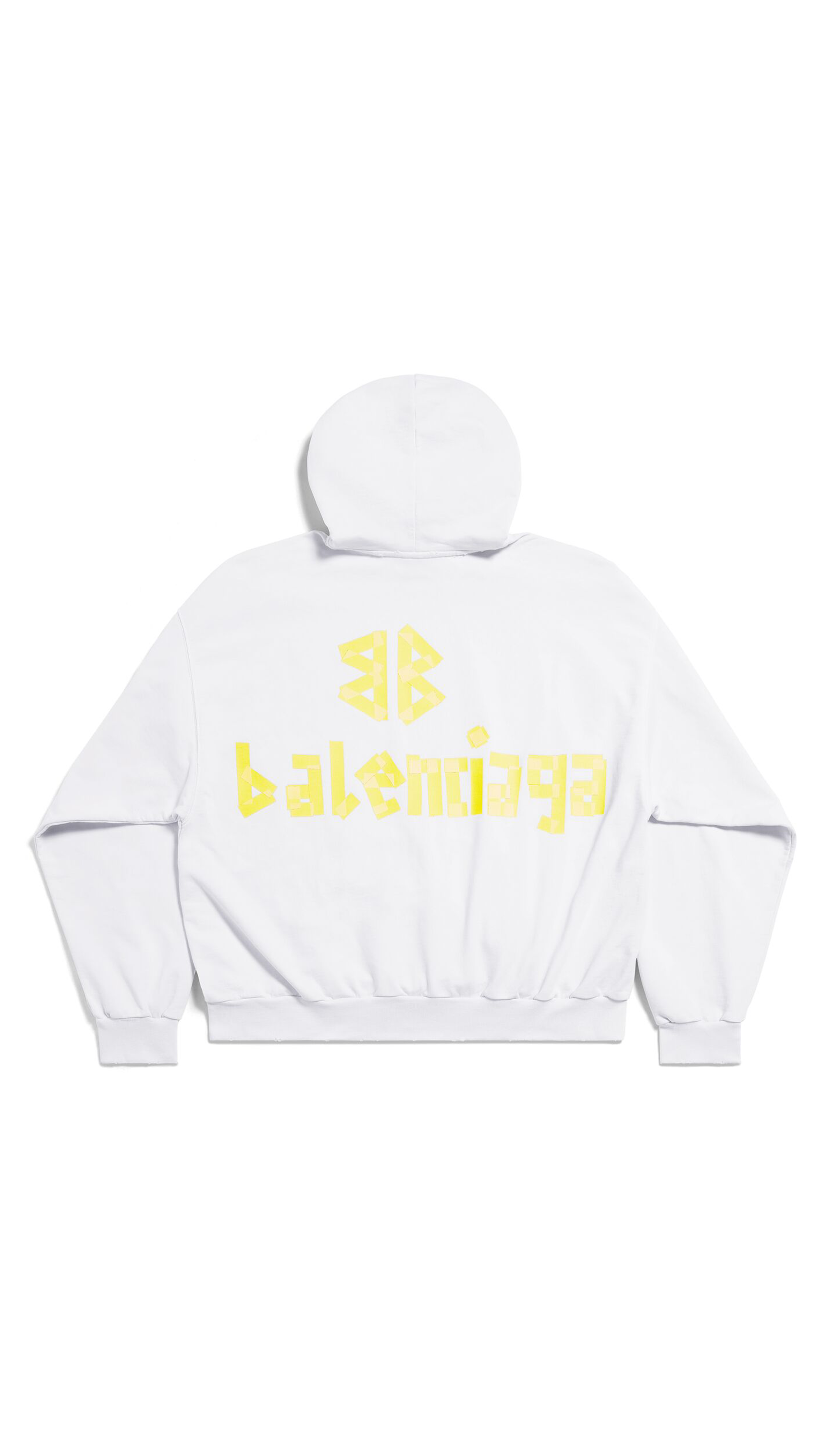 Tape Type Ripped Pocket Hoodie Large Fit - White/Yellow