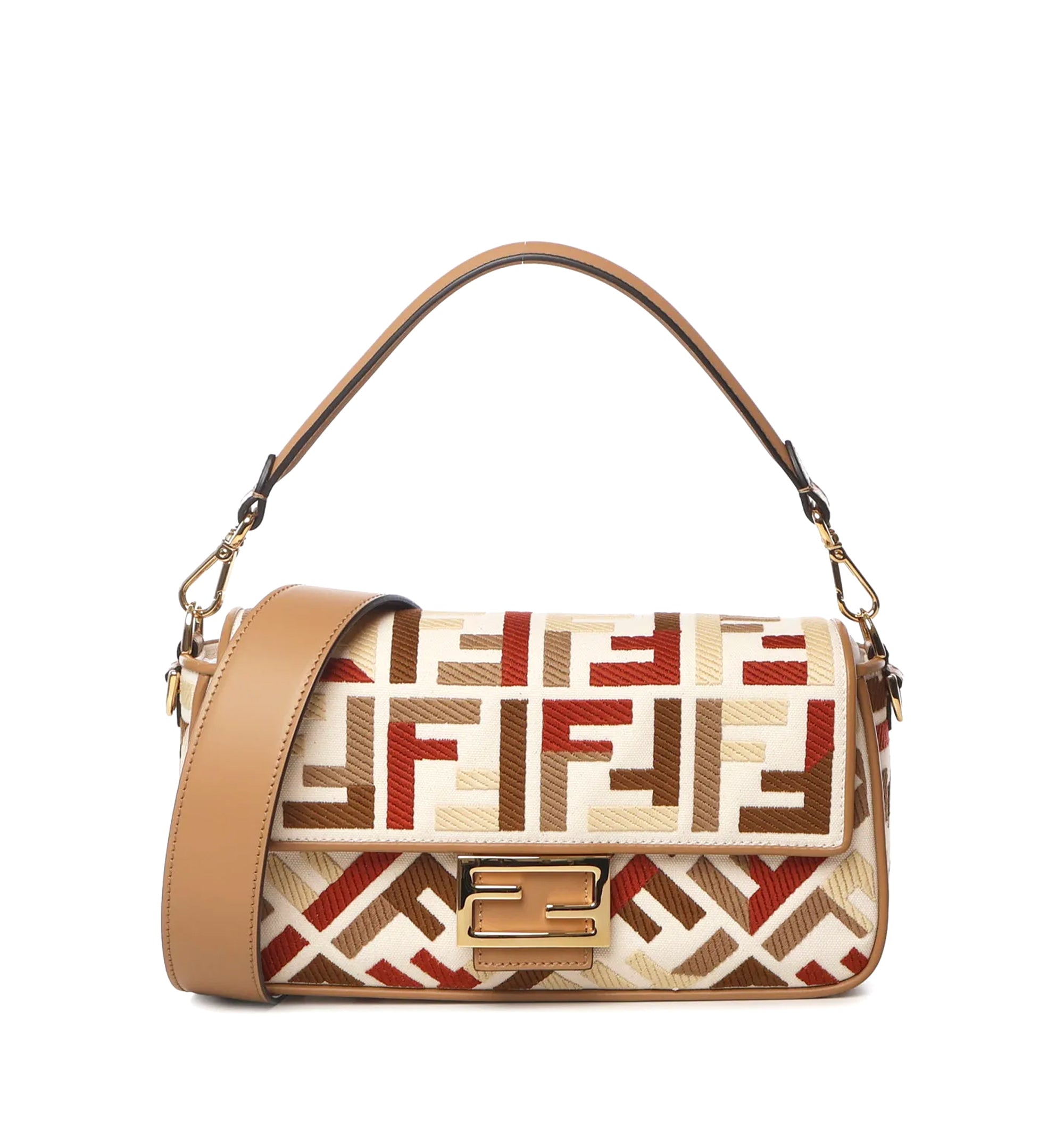 Baguette Canvas Bag With Multicolor FF Embroidery