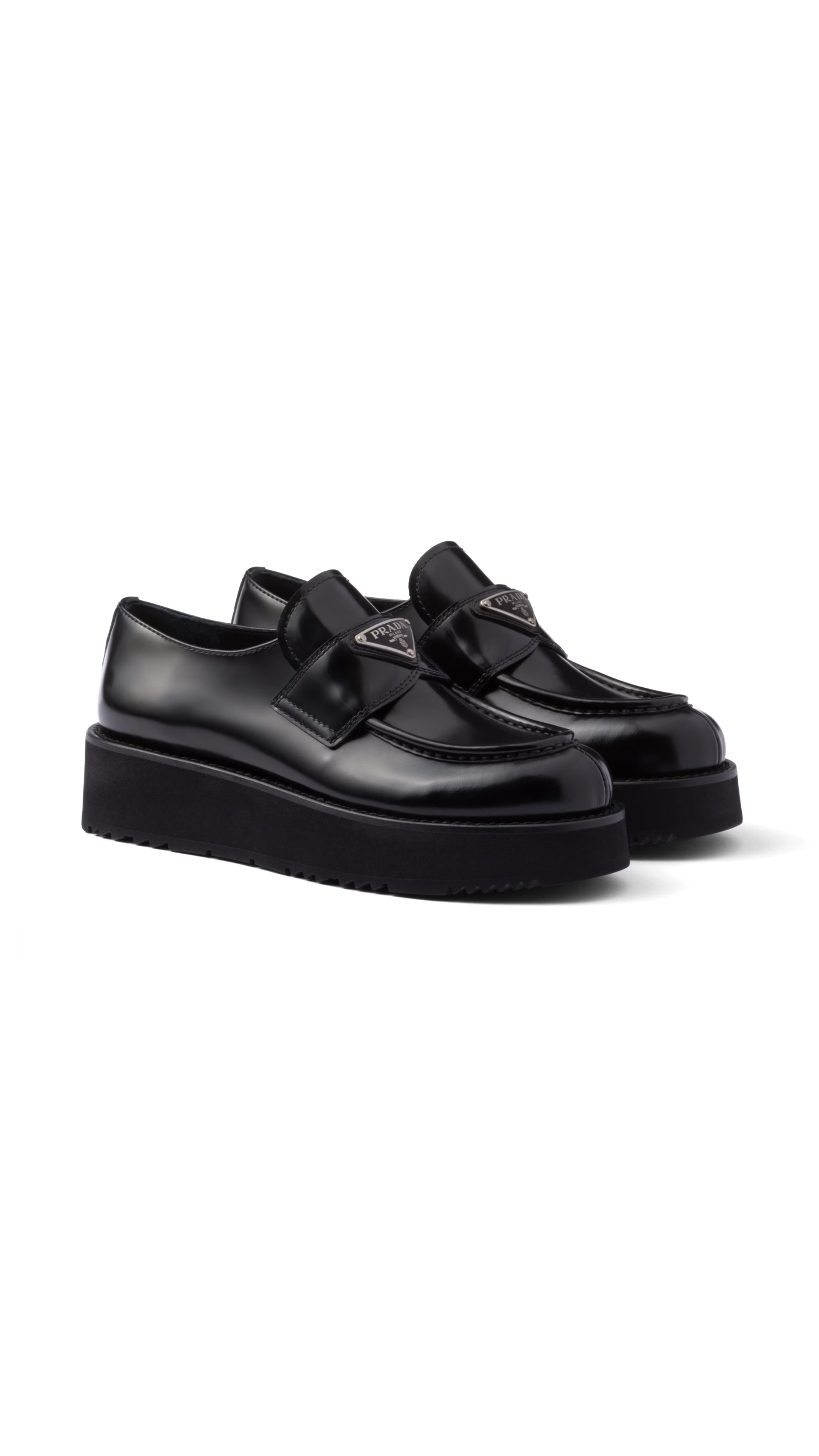 Brushed Leather Platform Loafers - Black