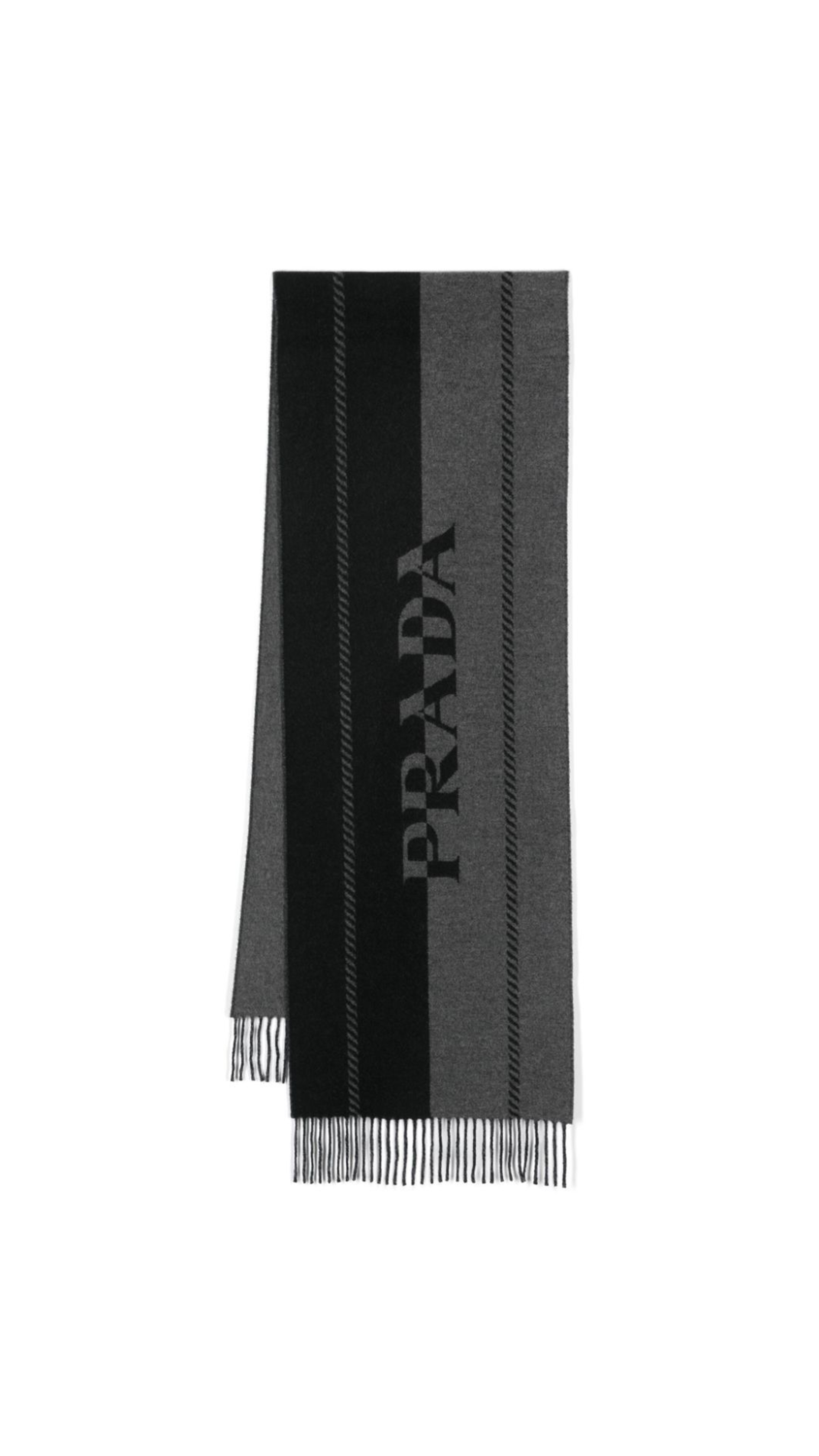 Small Wool Scarf with Jacquard Logo - Grey/Black