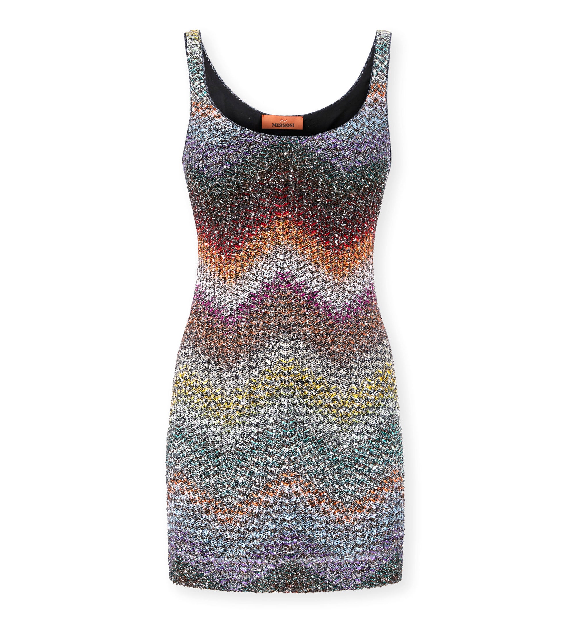 Short Dress With Straps In Greek-Style Zigzag Knit With Sequins