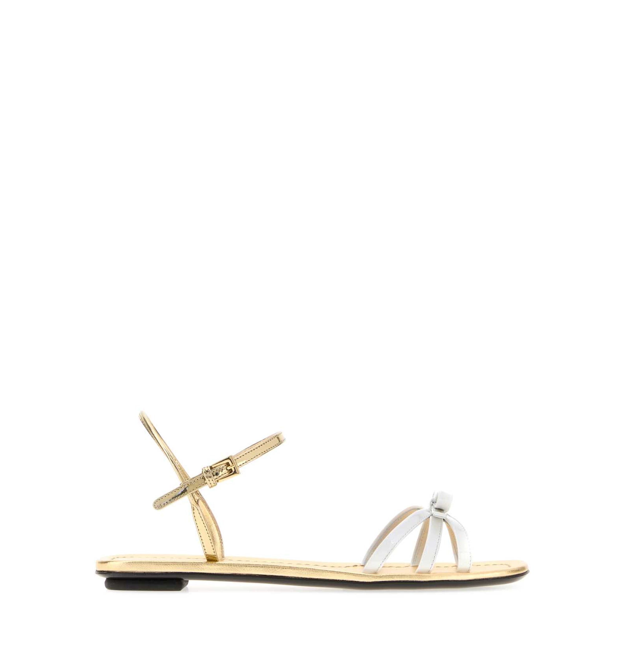 Flat patent and metallic leather sandals