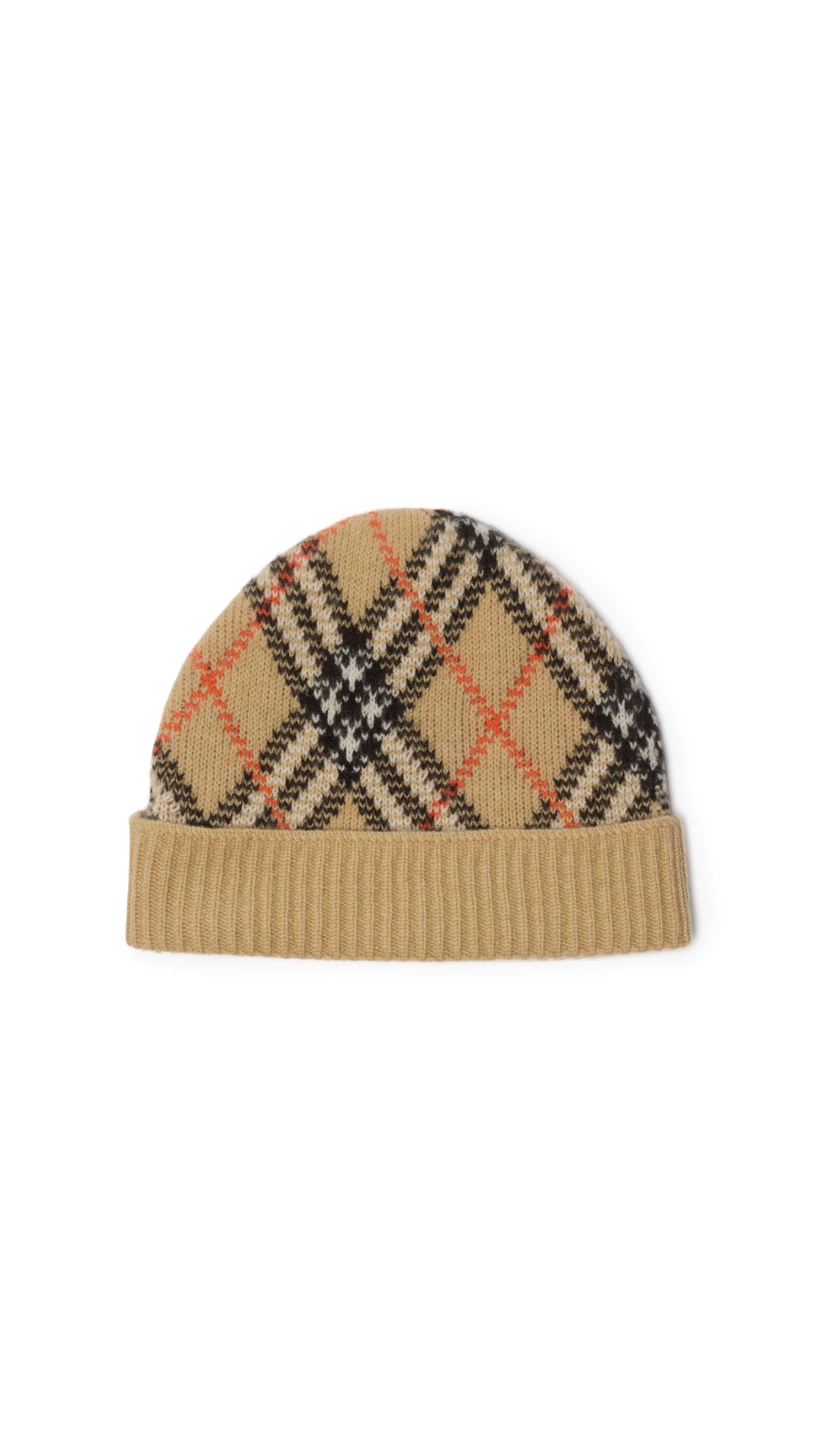 Check Cashmere Beanie - Sand