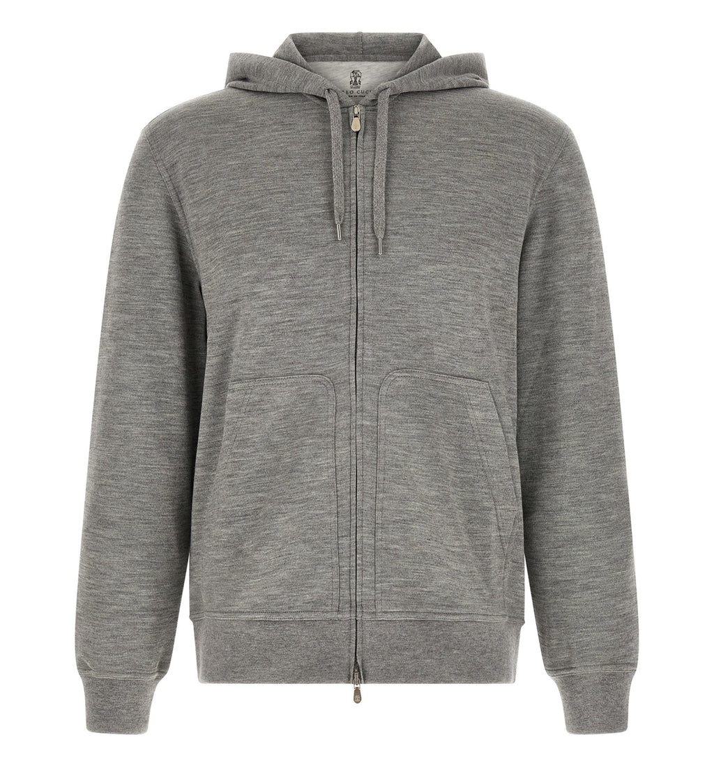 Cashmere And Silk French Terry Hooded Sweatshirt With Zipper