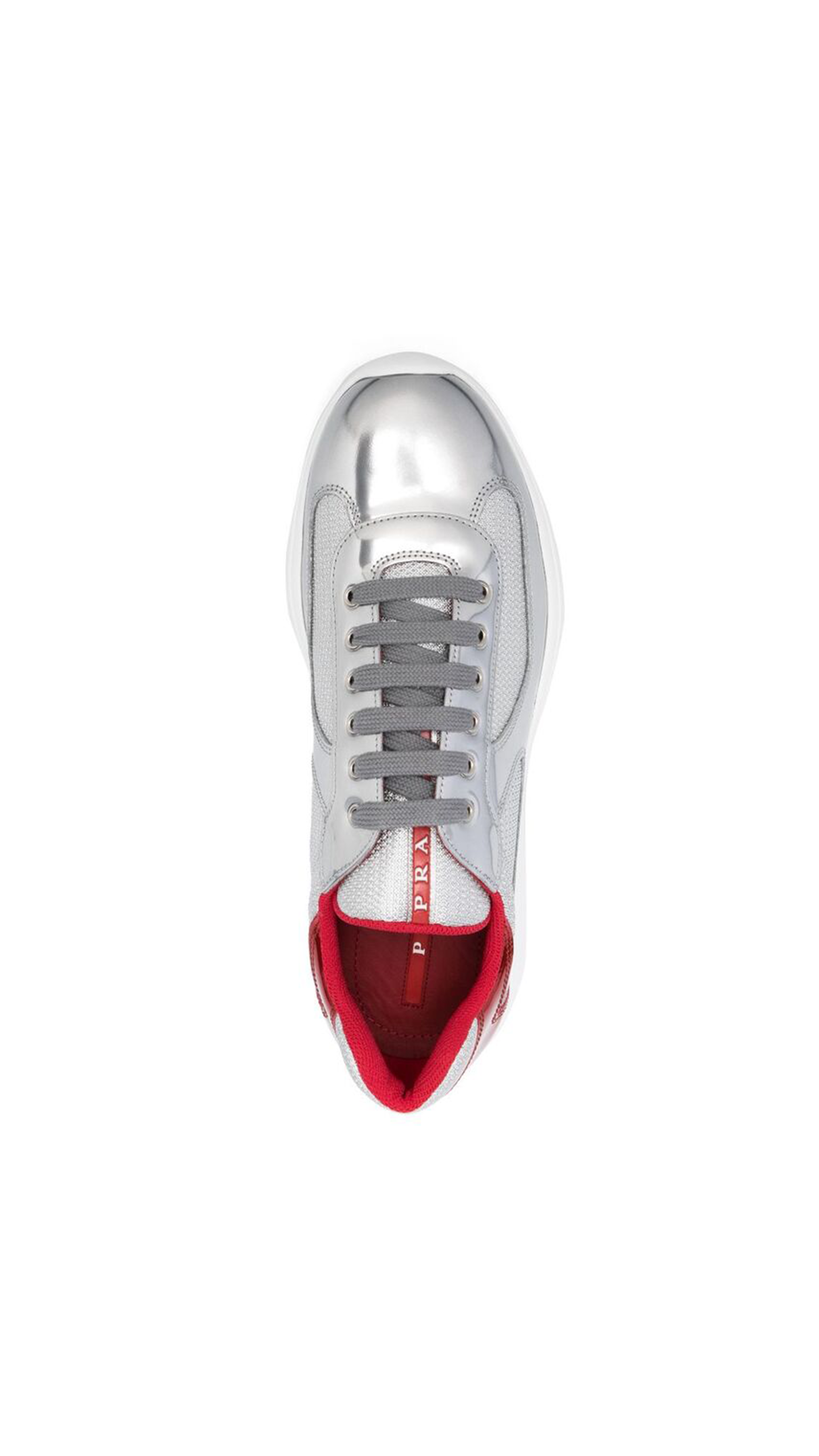 America's Cup Sneakers in Metallic Leather and Technical Fabric - Silver/Red