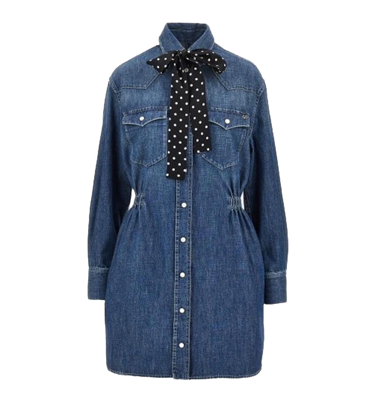Denim Mini Dress With Silk Bow