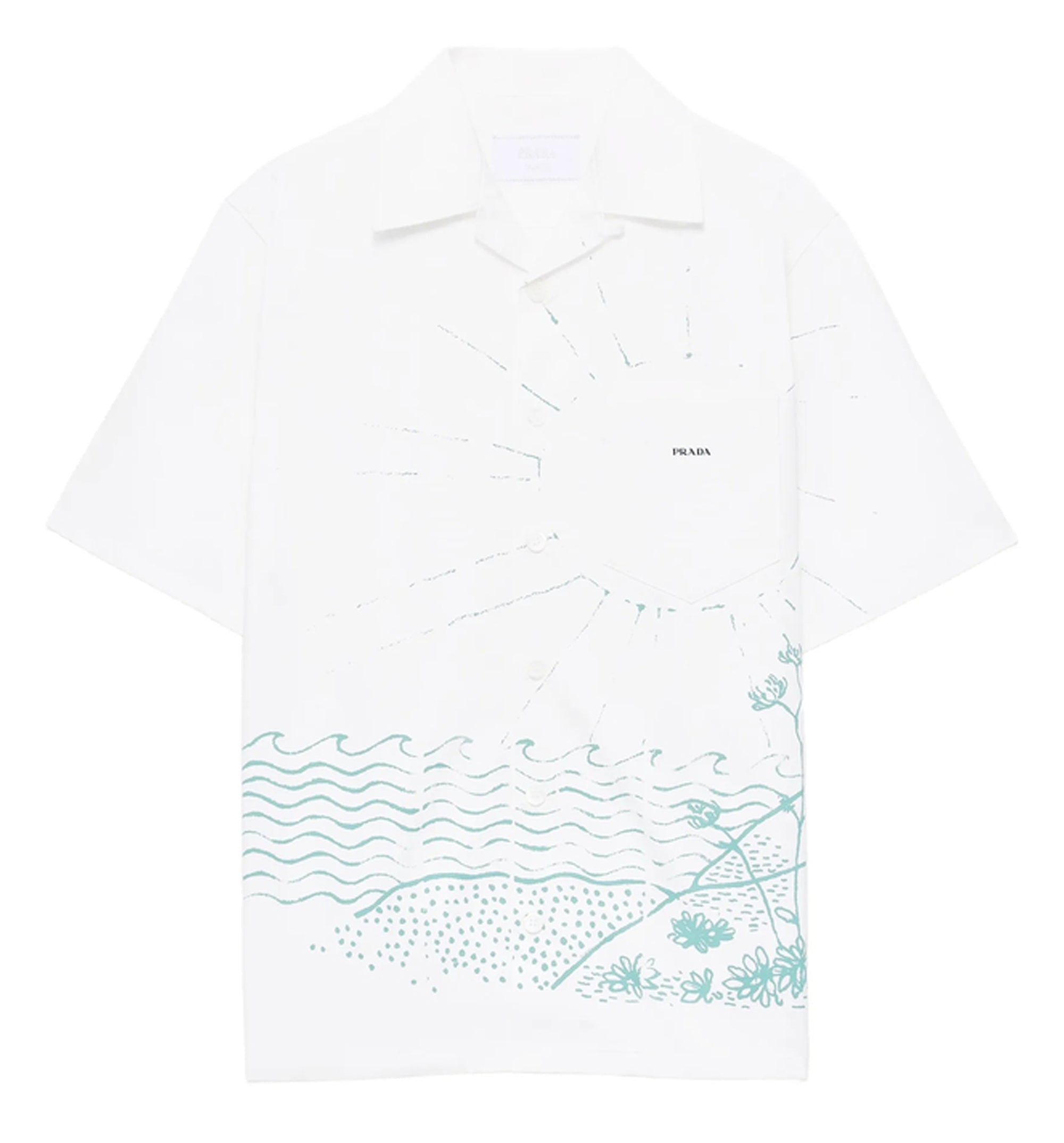 Wave-Print Cotton Bowling Shirt