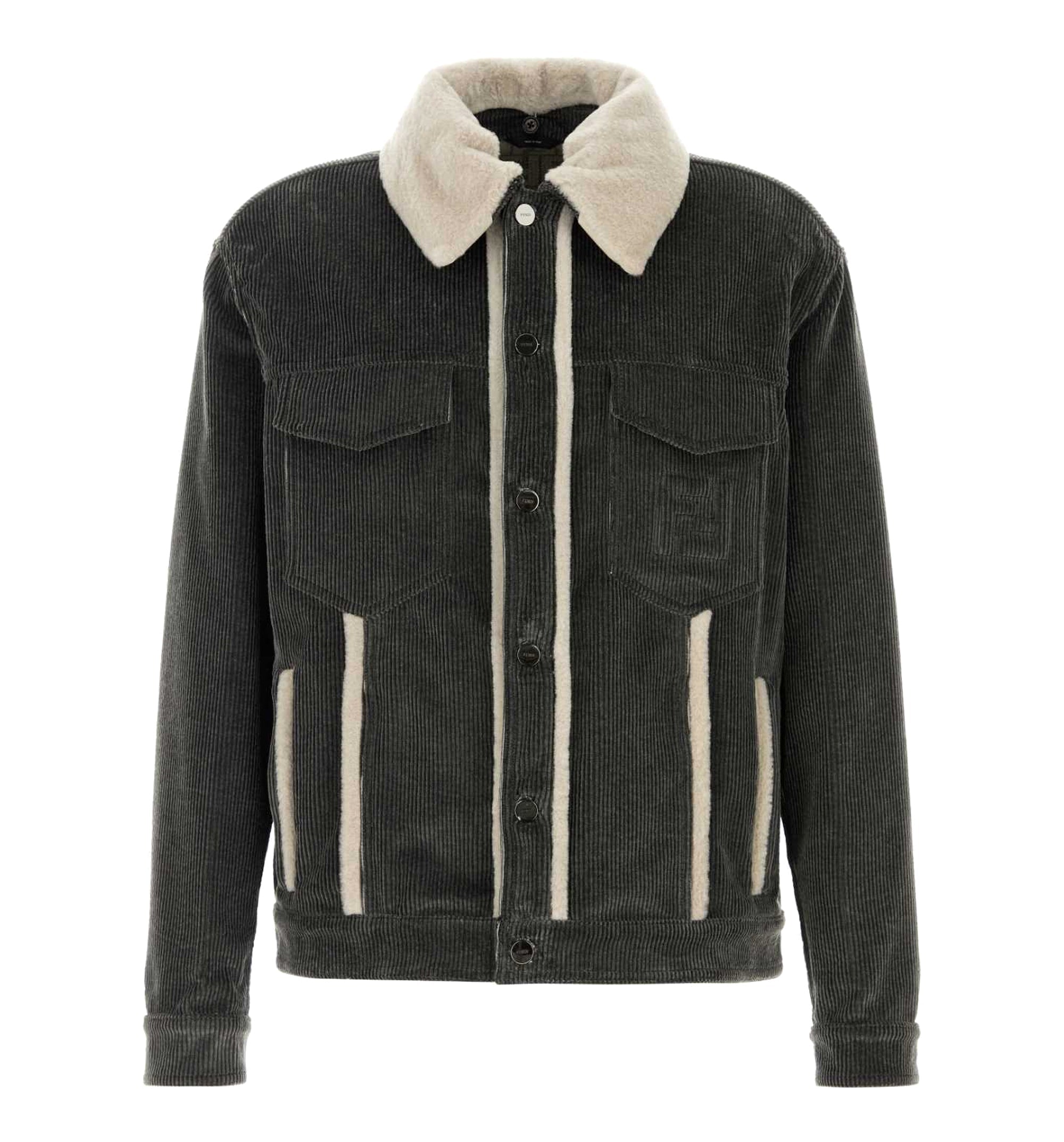 Corduroy jacket with shearling trim
