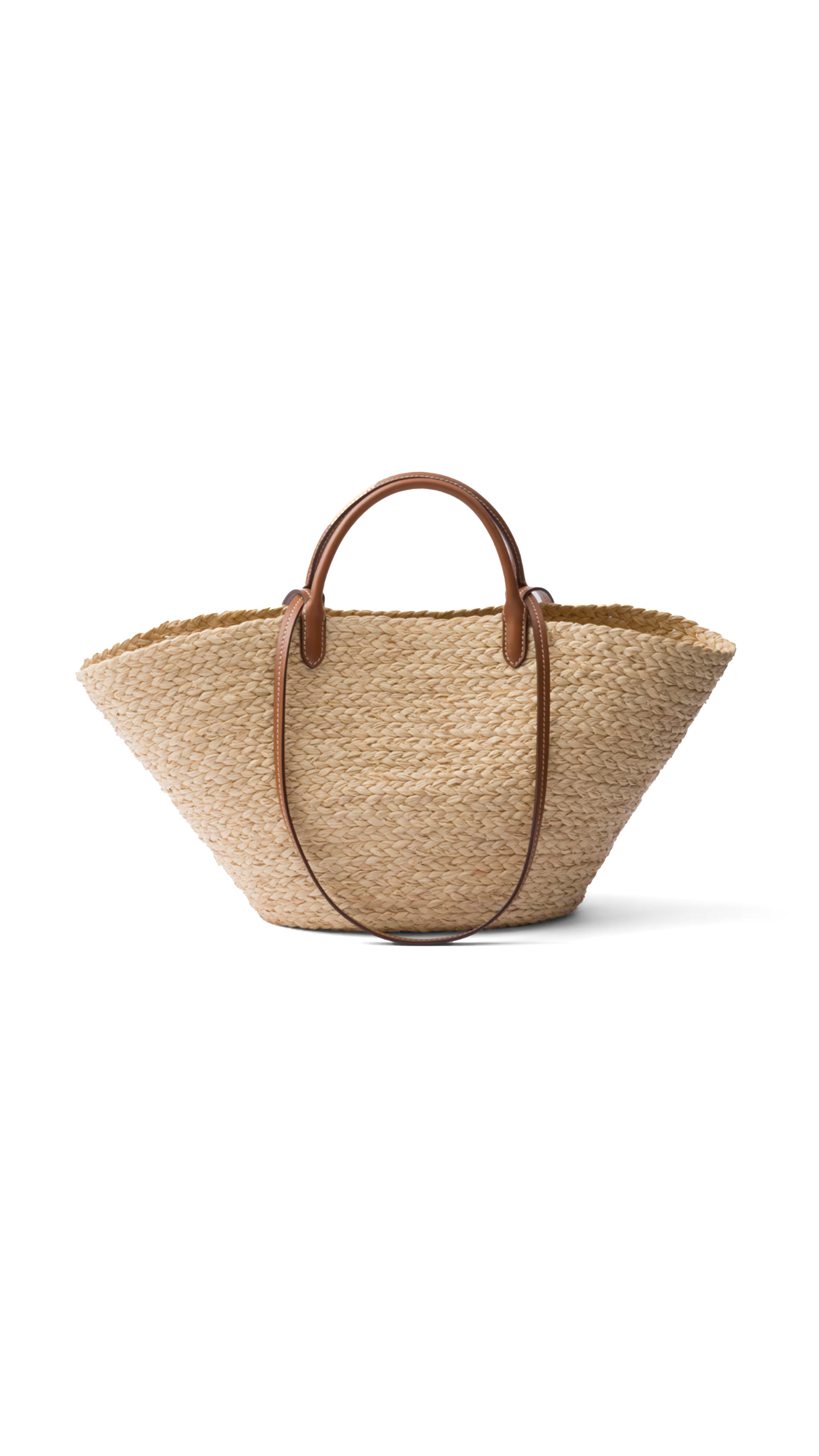 Large Raffia and Leather Shopping Bag - Beige/Cognac