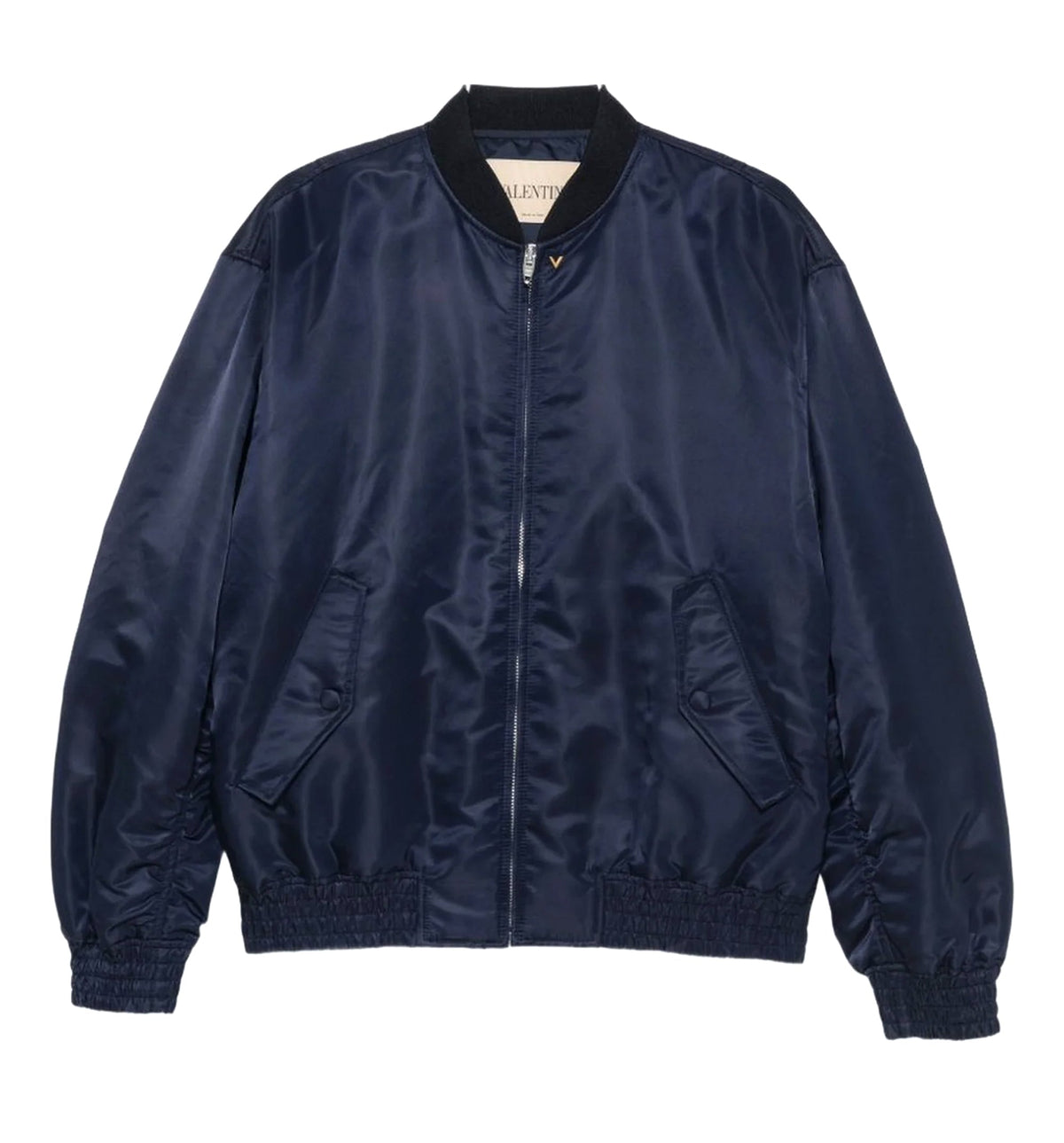 Blue satin zip bomber