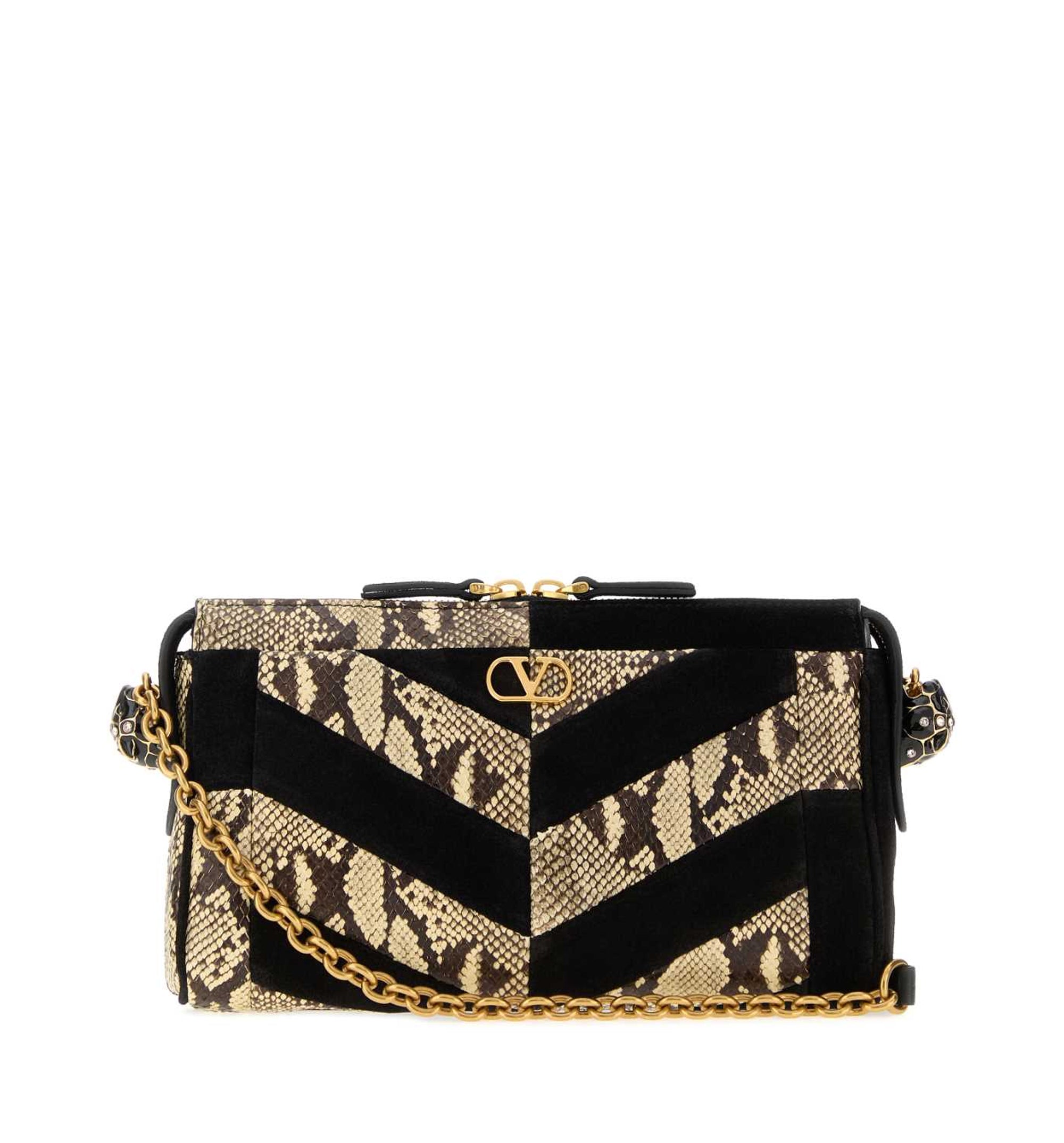 Valentino Garavani Panthea Small Shoulder Bag In Python And Suede With A Chevron Pattern