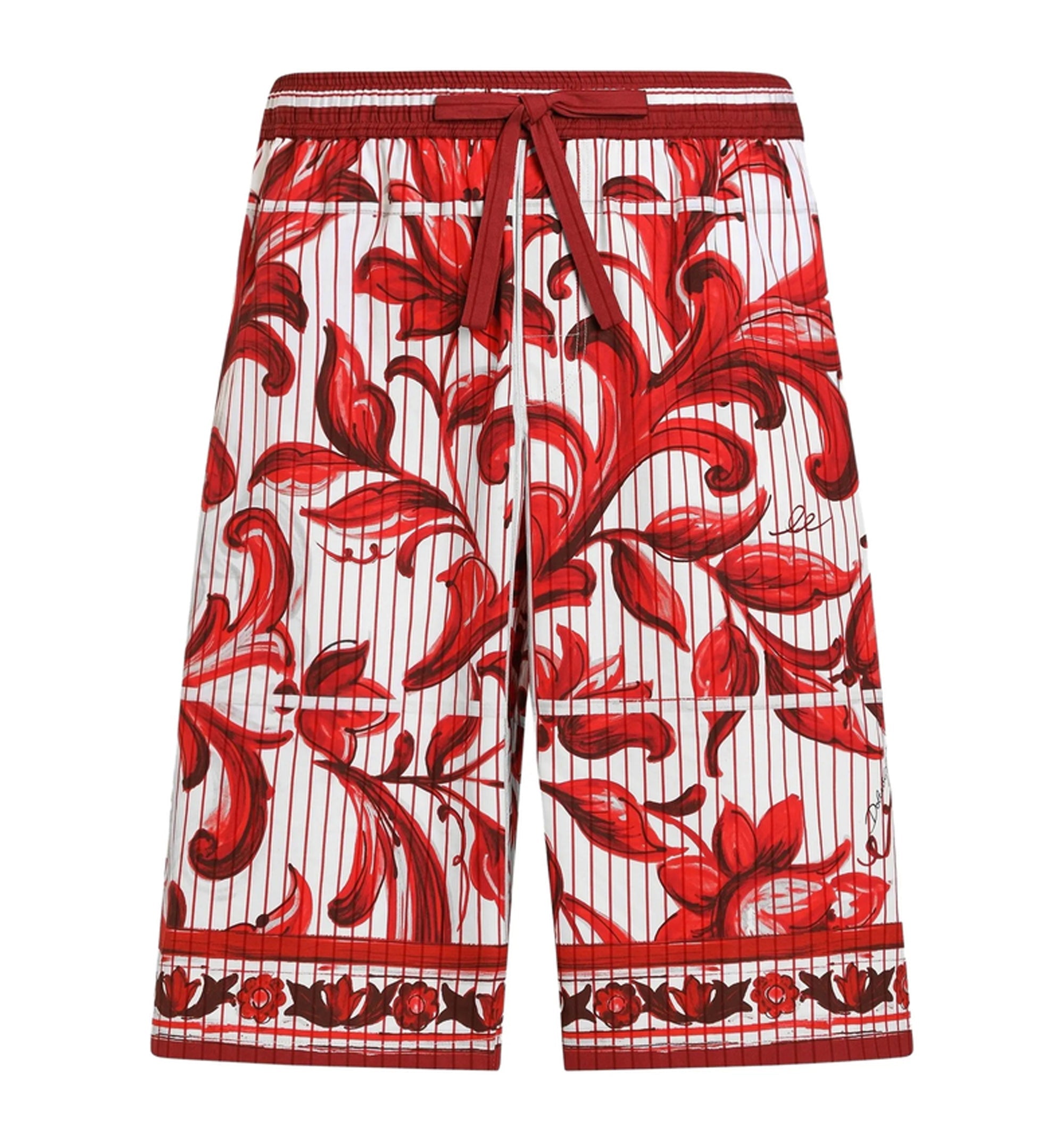 Striped Poplin Bermuda Shorts With Majolica Print