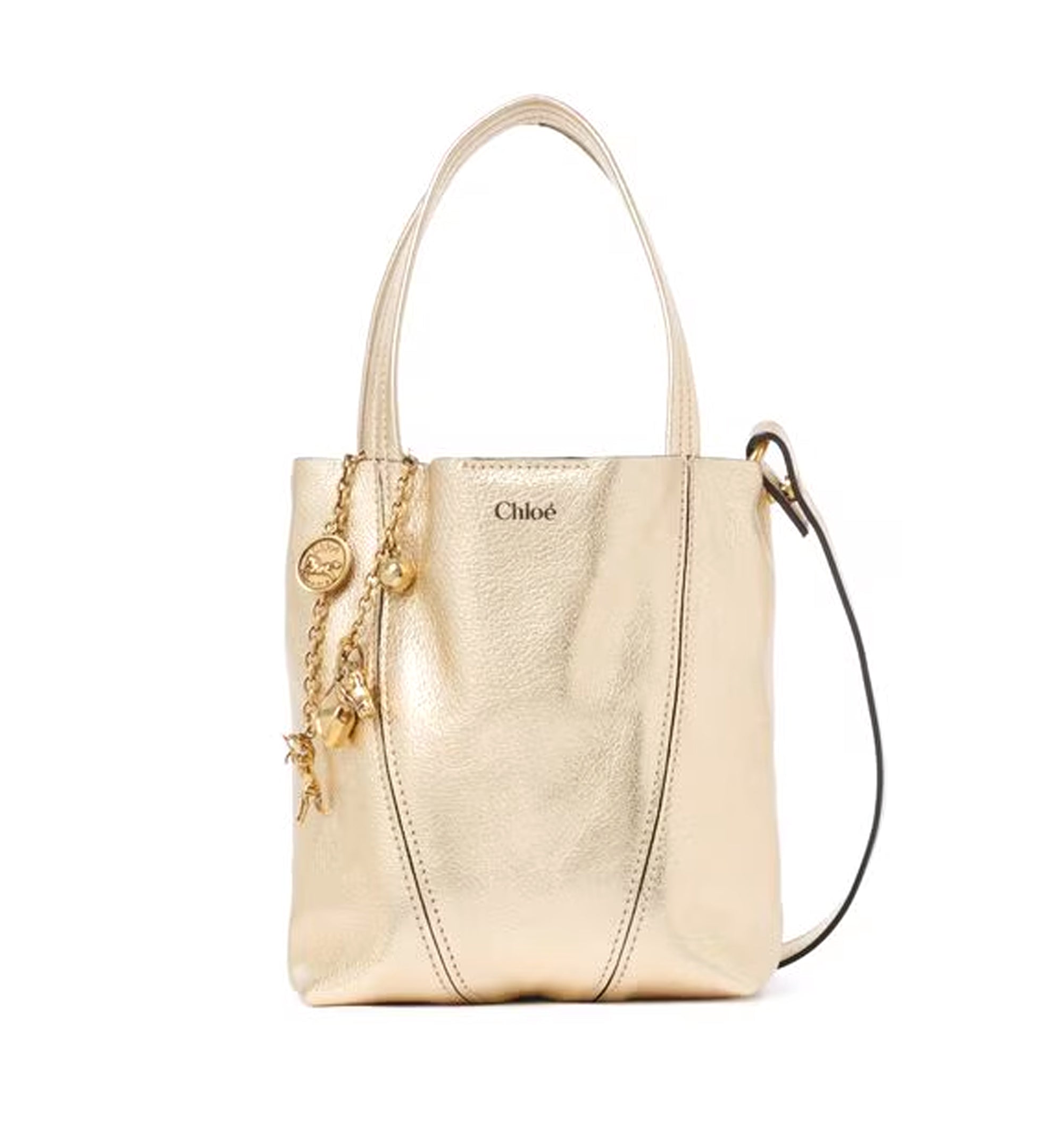 Small Chloé Spin Tote Bag in Metallized Leather With Horse Charms