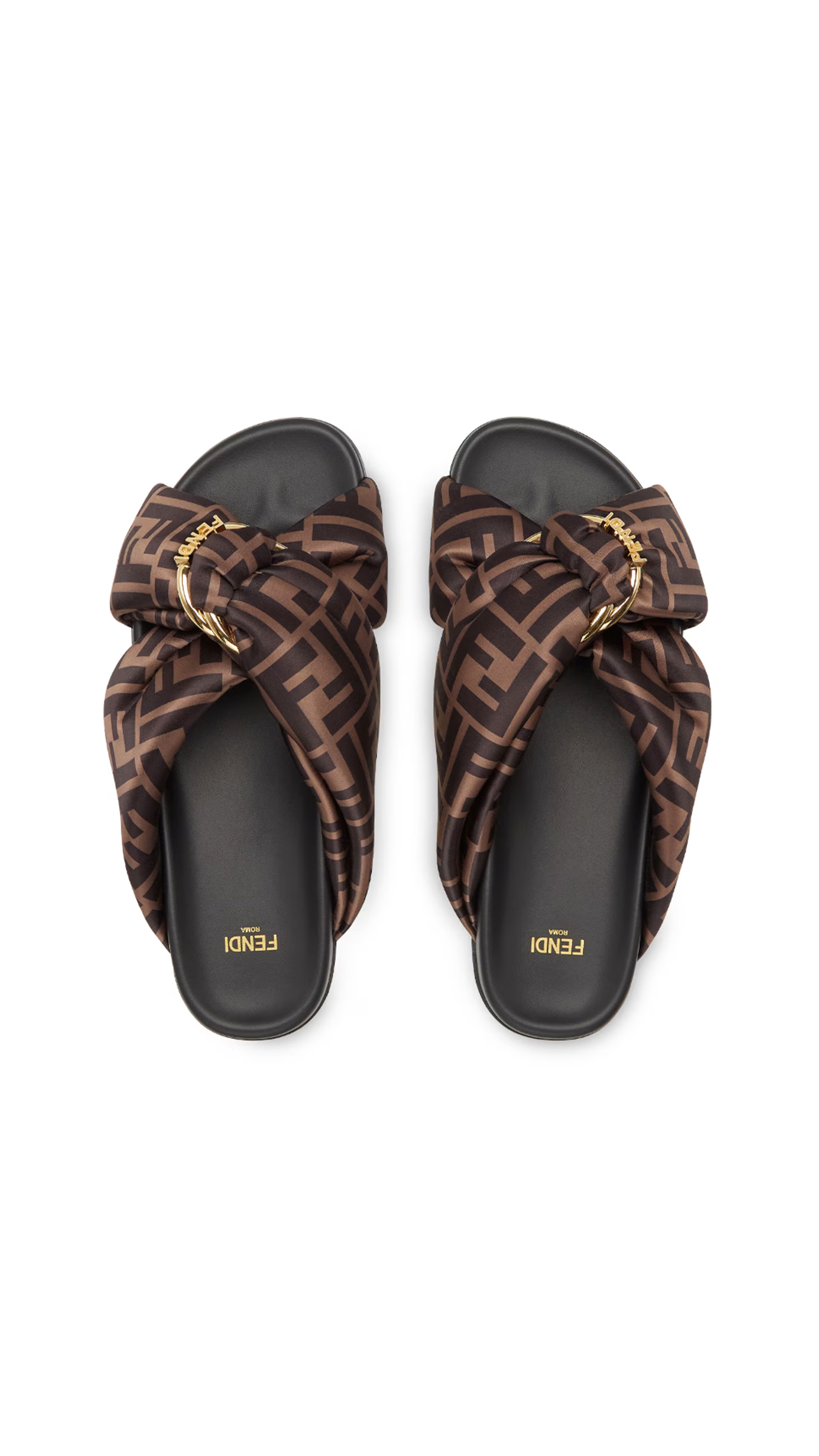 Fendi Feel Satin Slides - Brown