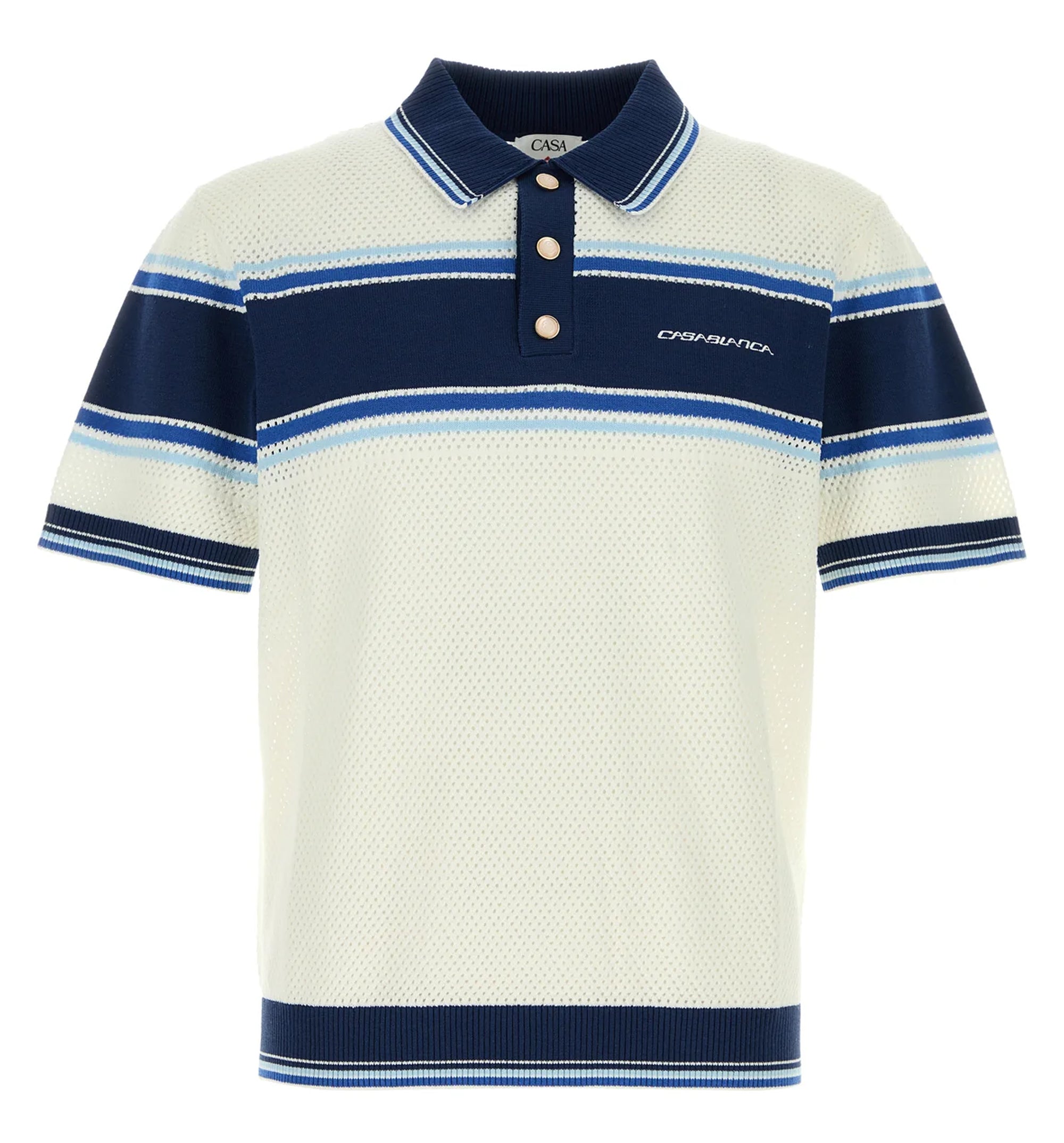 Striped Mesh Short Sleeve Polo Shirt