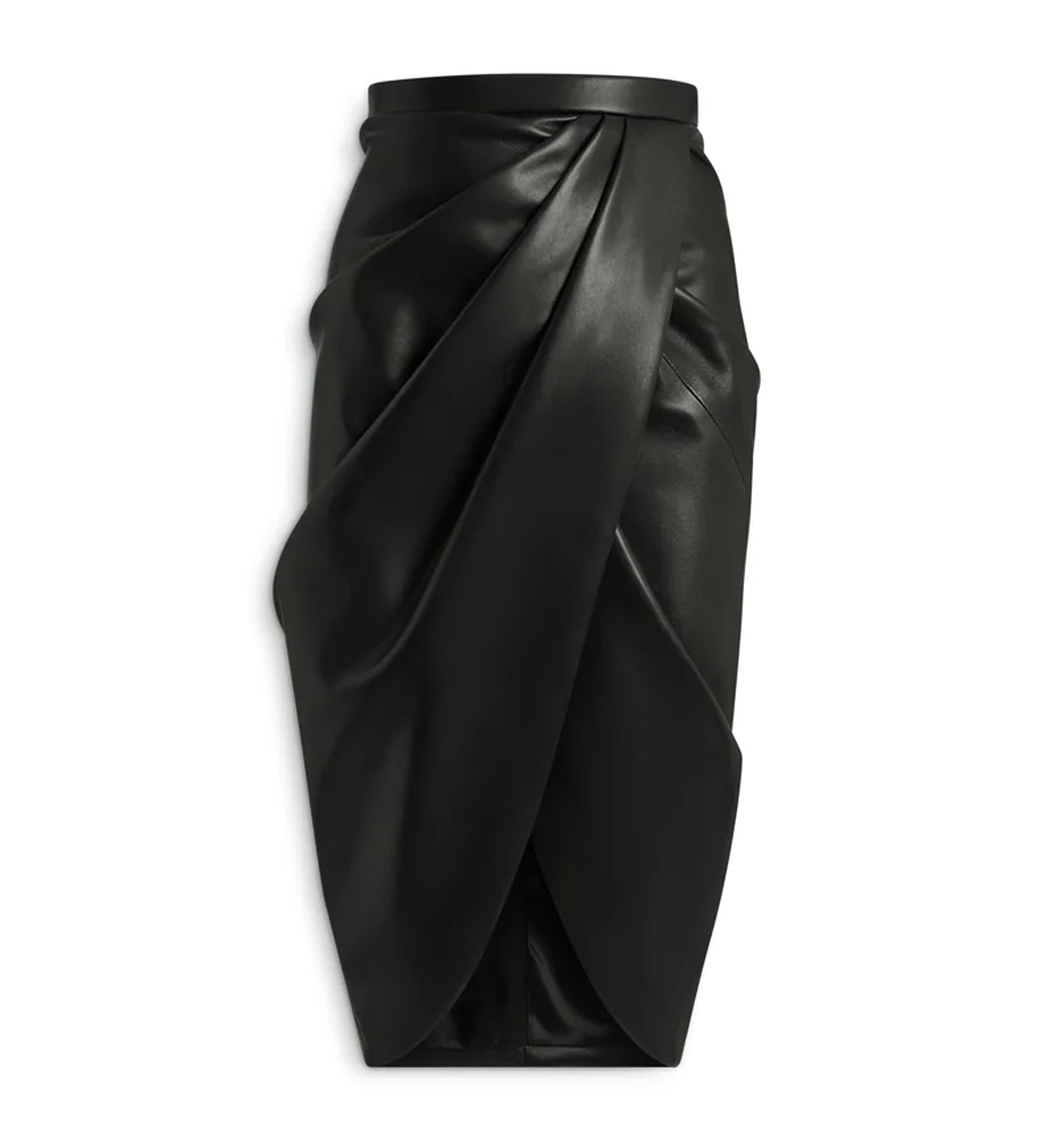 Draped lambskin midi skirt
