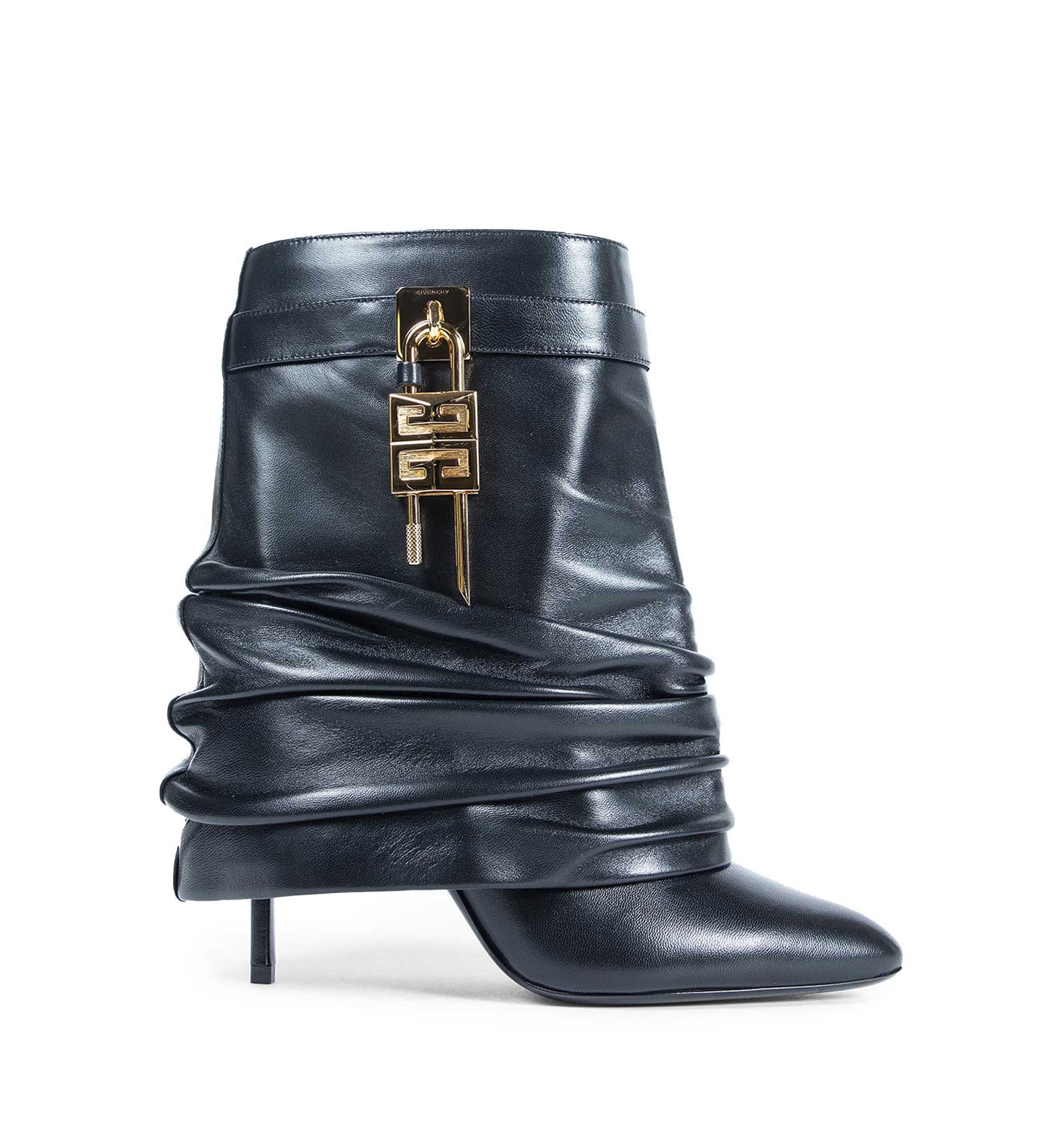 Shark Lock Stiletto Ankle Boots in Nappa Leather - Black