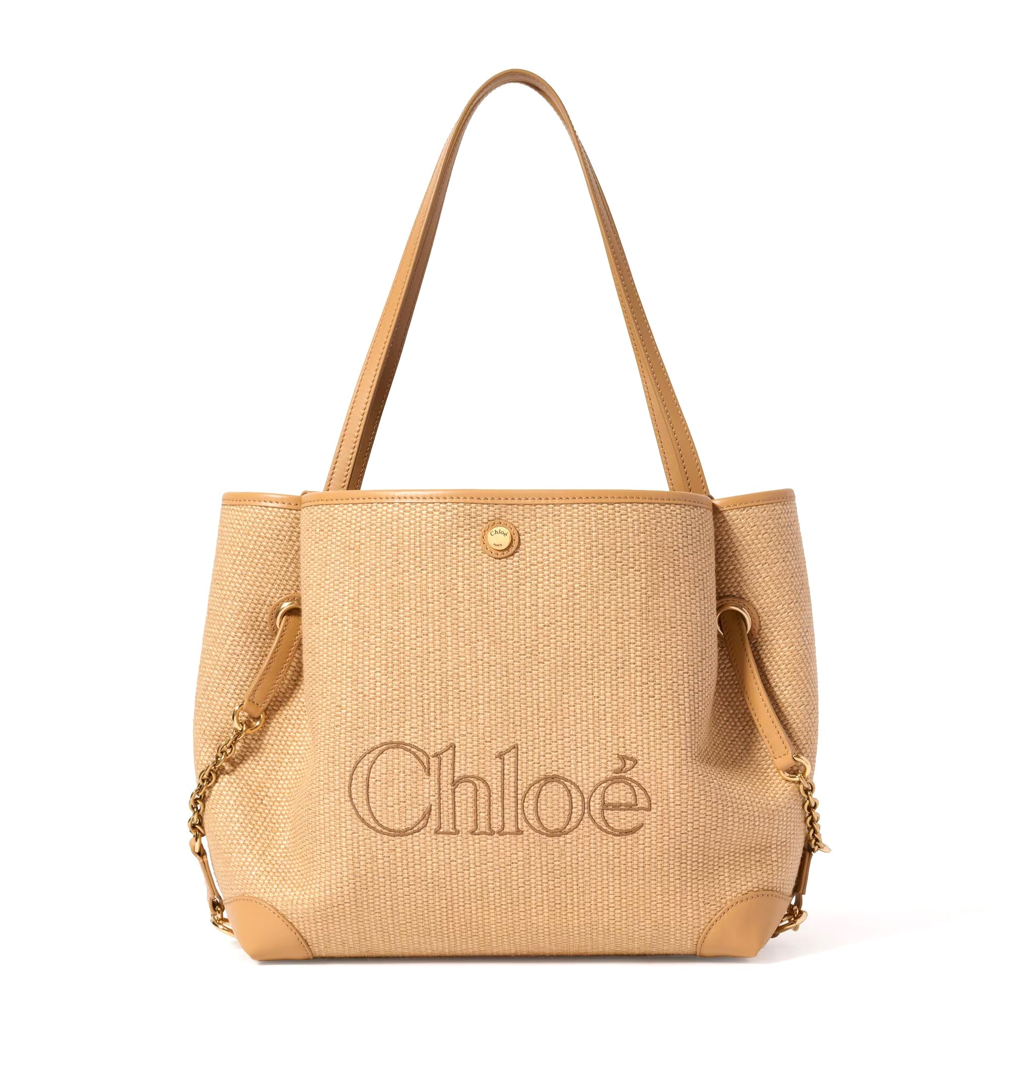Chloé Clover double carry bag in raffia-effect fibers