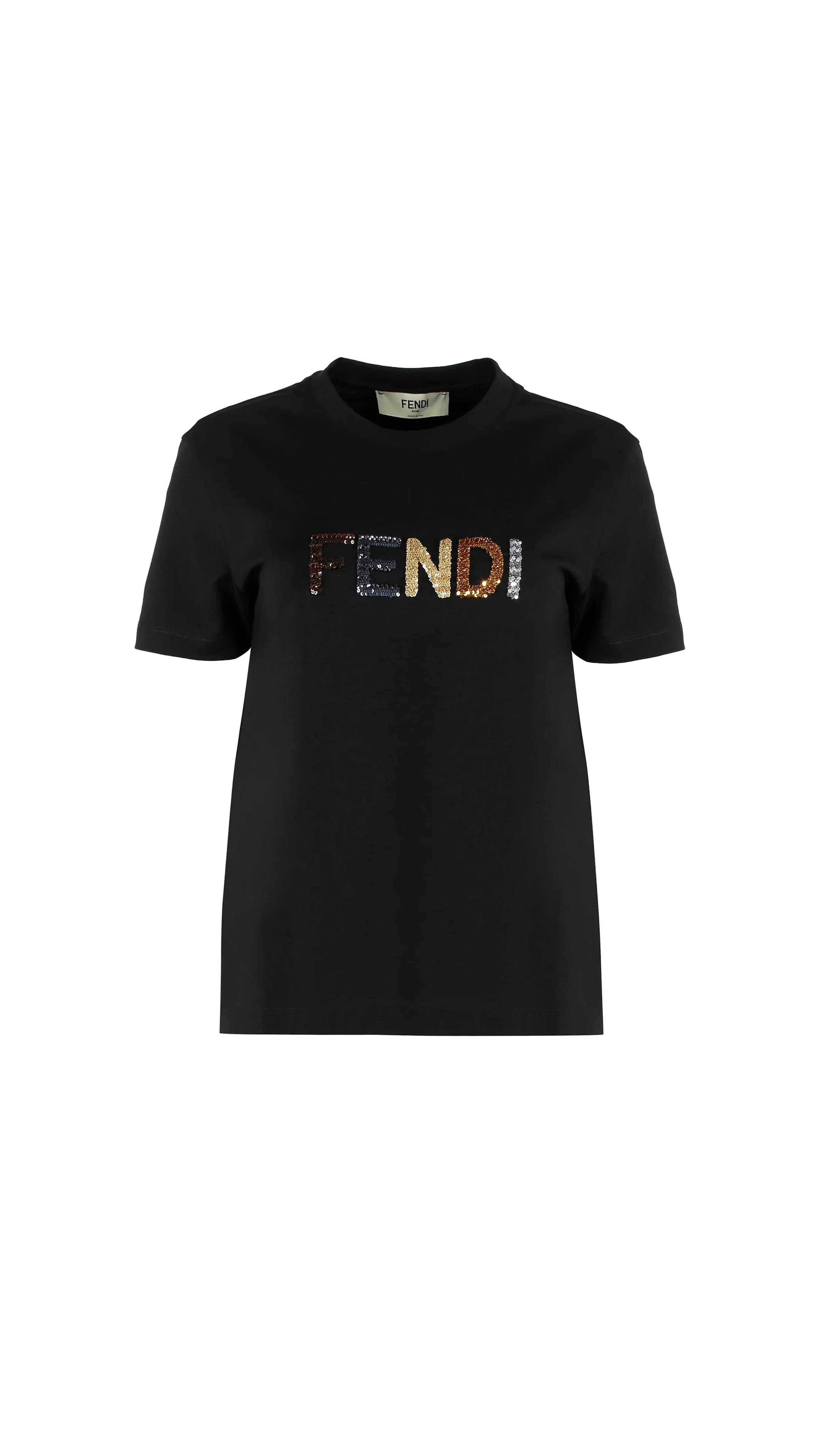 Sequinned-logo T-shirt - Black