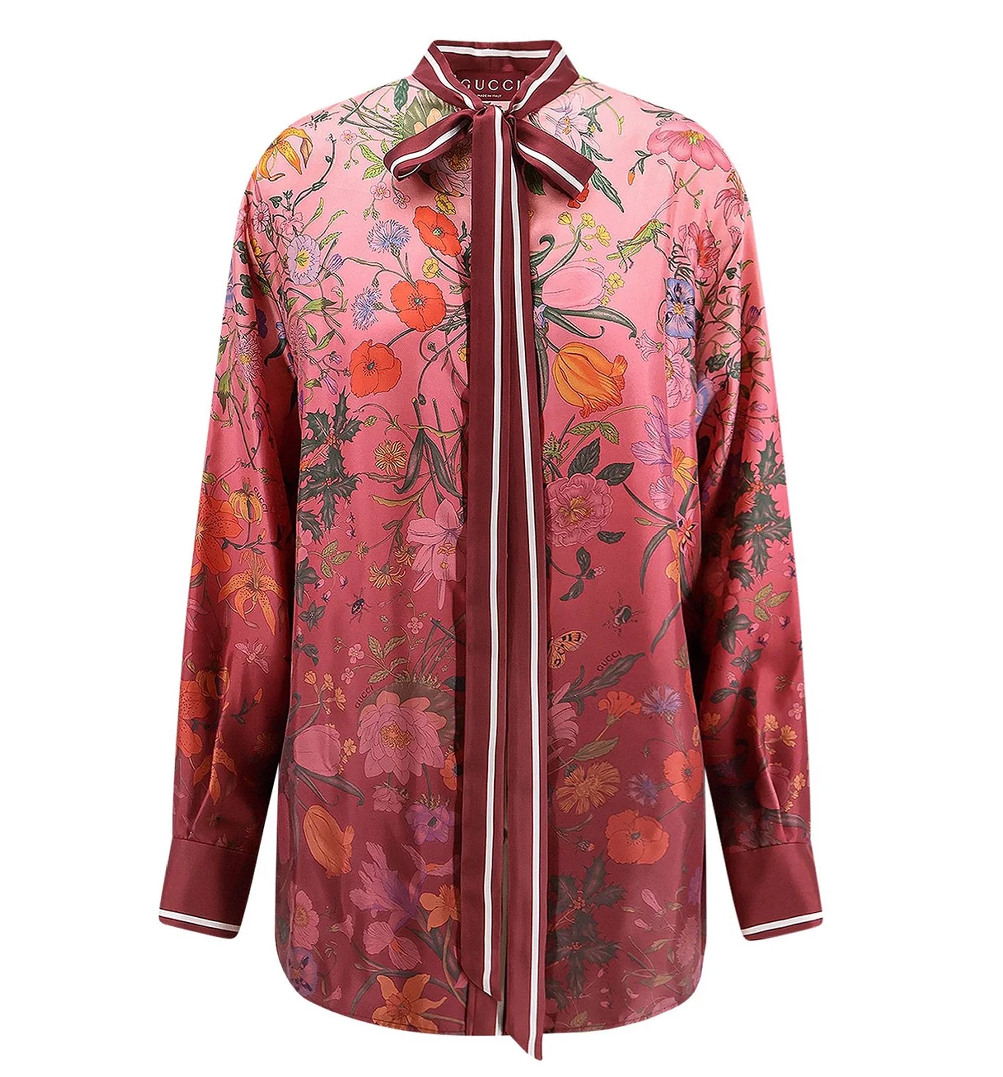 Printed Silk Shirt With Neck Bow