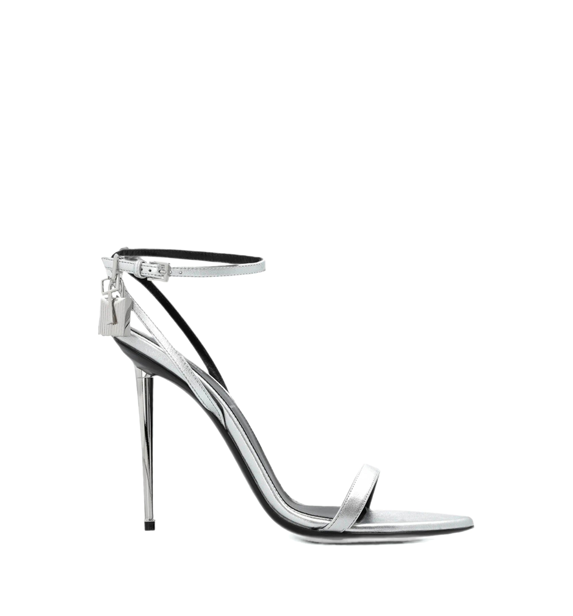 Laminated Nappa Leather Padlock Pointy Naked Sandal