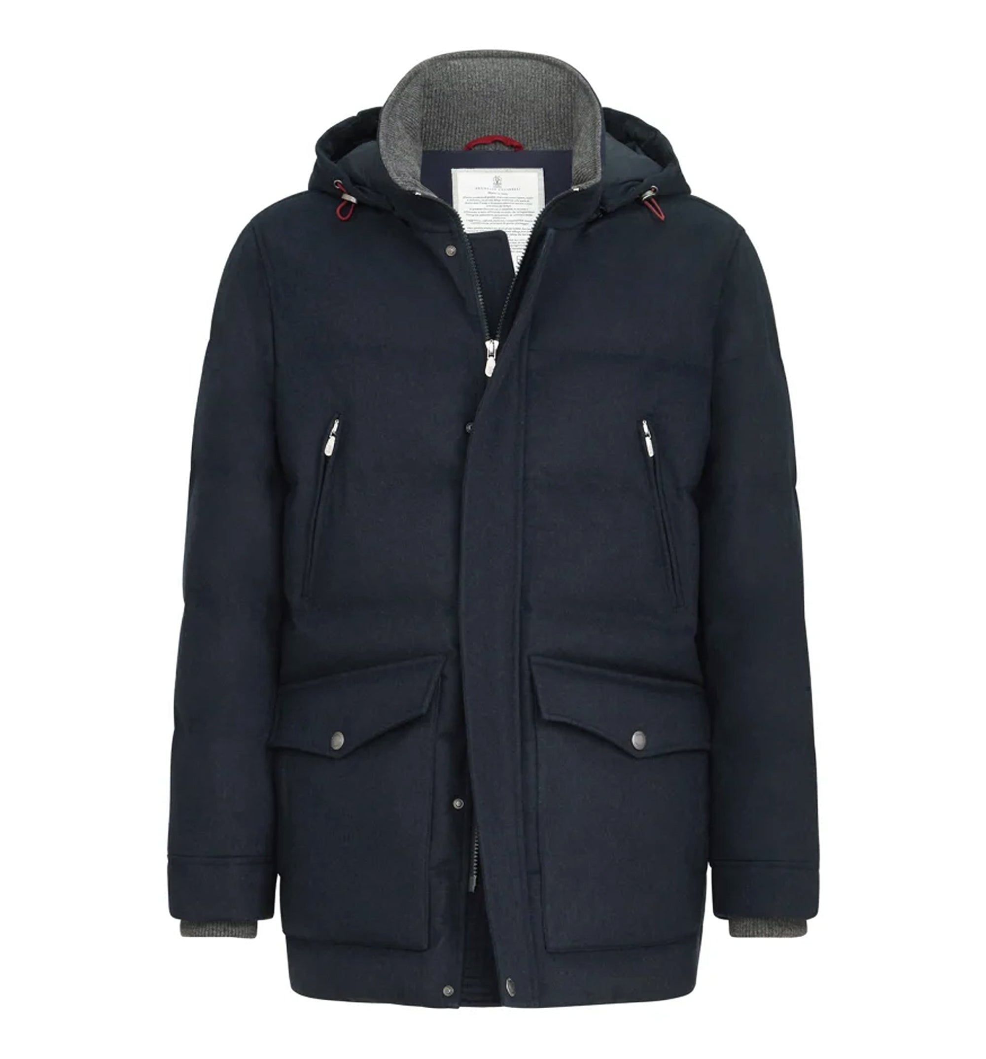 Bonded wool flannel down parka with detachable hood