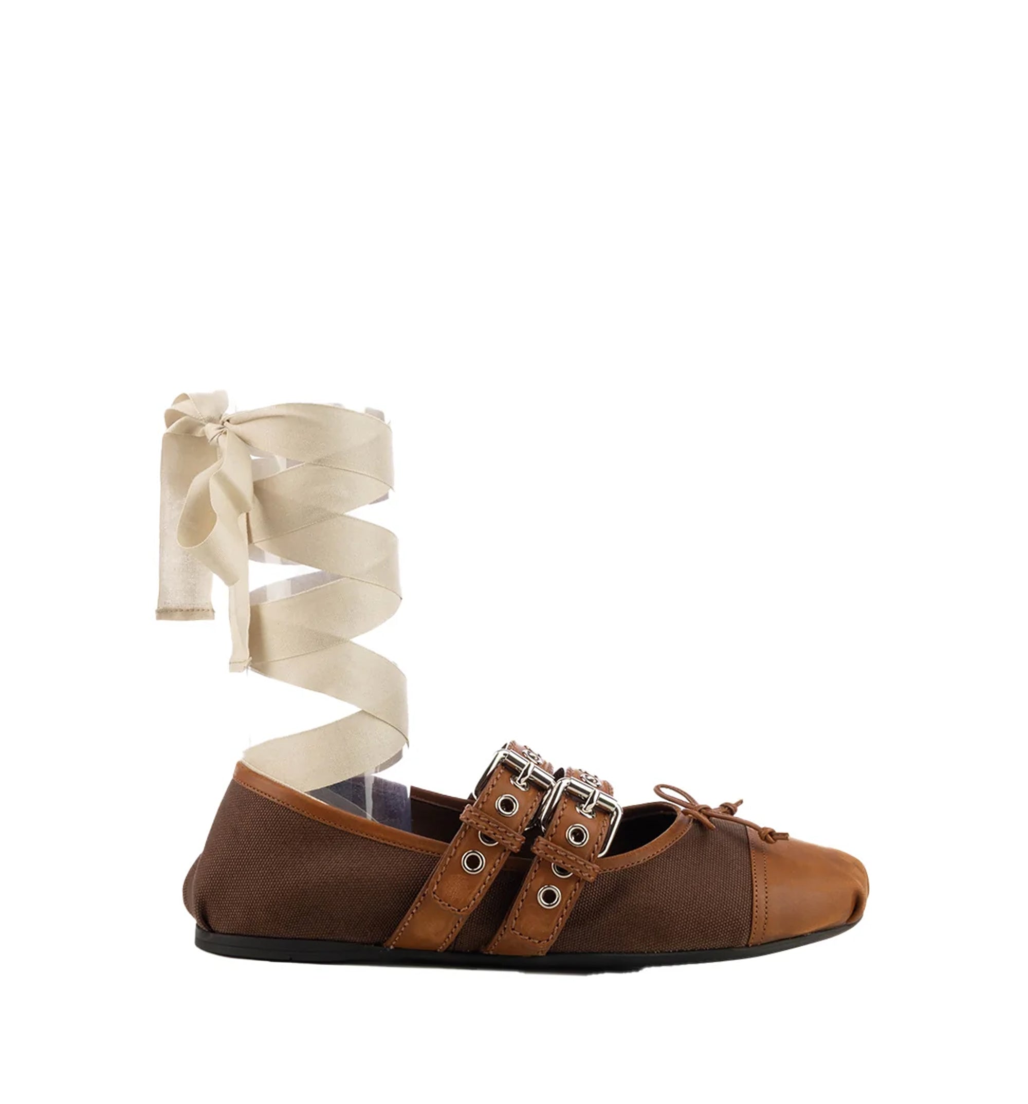 Canvas And Leather Ballerinas