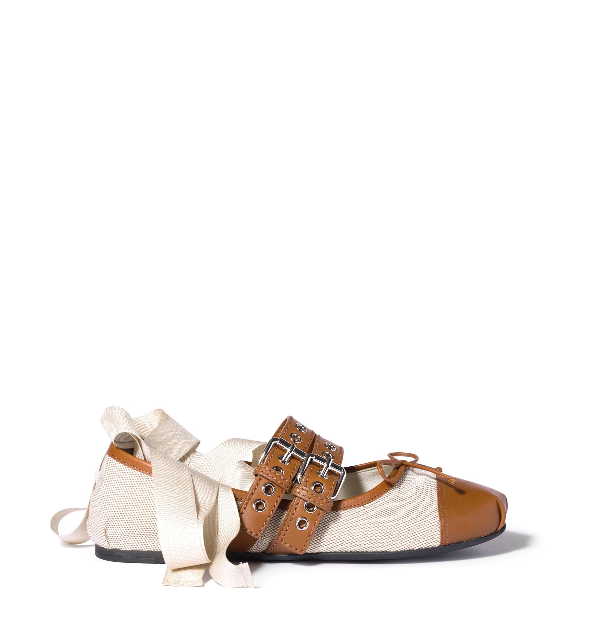 Canvas And Leather Ballerinas